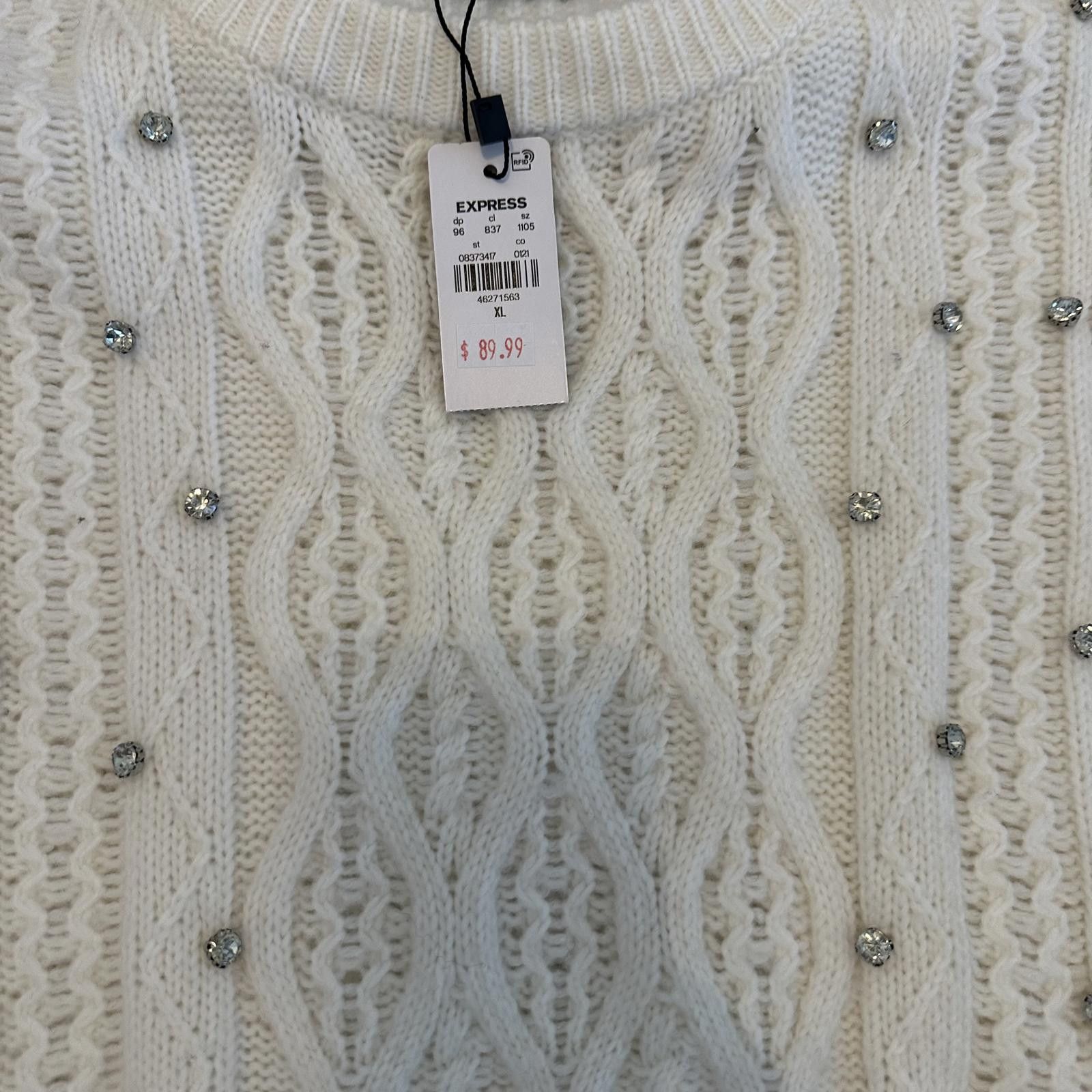 Express Express Cable Knit Sweater with rhinestone Accents Size XL / US 12-14 / IT 48-50 - 3 Thumbnail