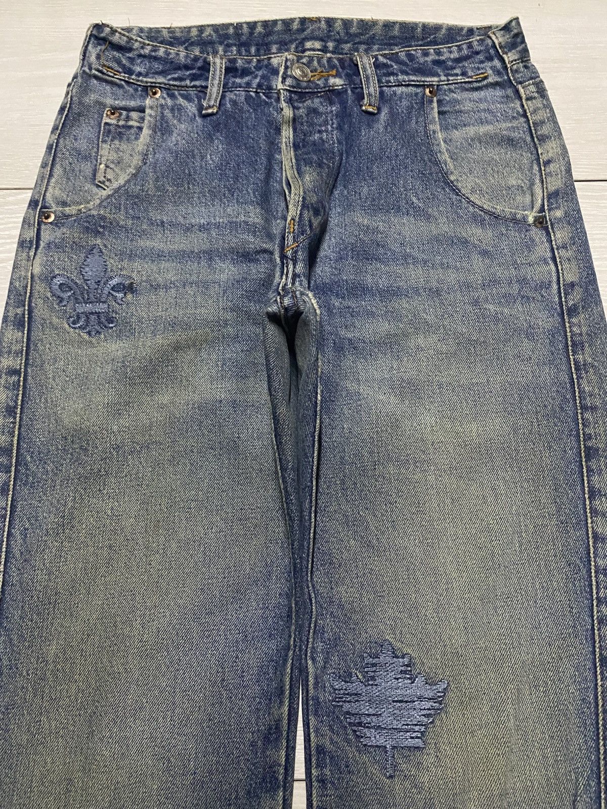 Japanese Brand MYK Vintage Y2K Flare Denim Distressed & Embroidered Size US 27 - 3 Thumbnail