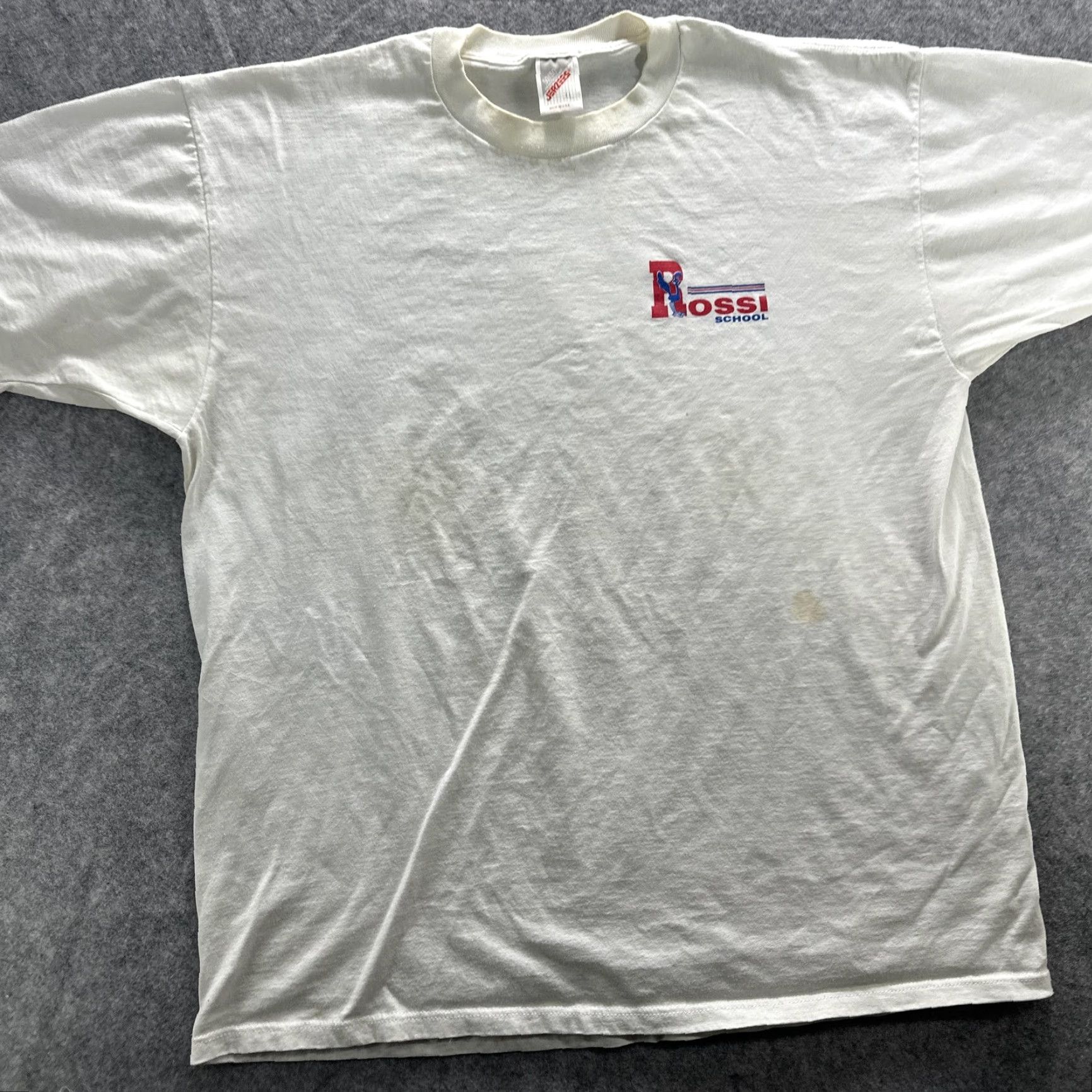 Jerzees VINTAGE Rossi School Shirt Mens Large White Jerzees 50/50 Graphic Made USA 90s Size US L / EU 52-54 / 3 - 3 Thumbnail