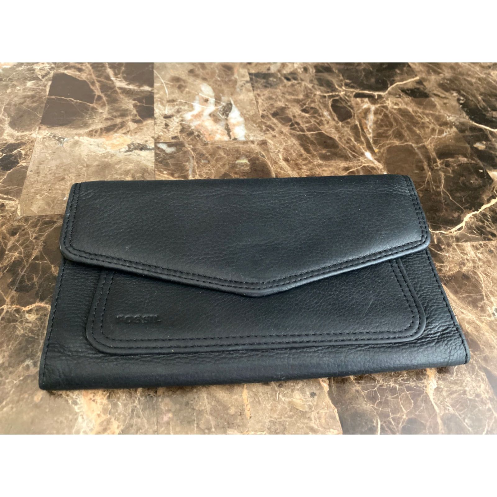 Fossil Fossil Wallet Womens Black Pebbled Leather Tri Fold Clutch Zip-Around Coin Zip Wallet Women Size ONE SIZE - 2 Thumbnail