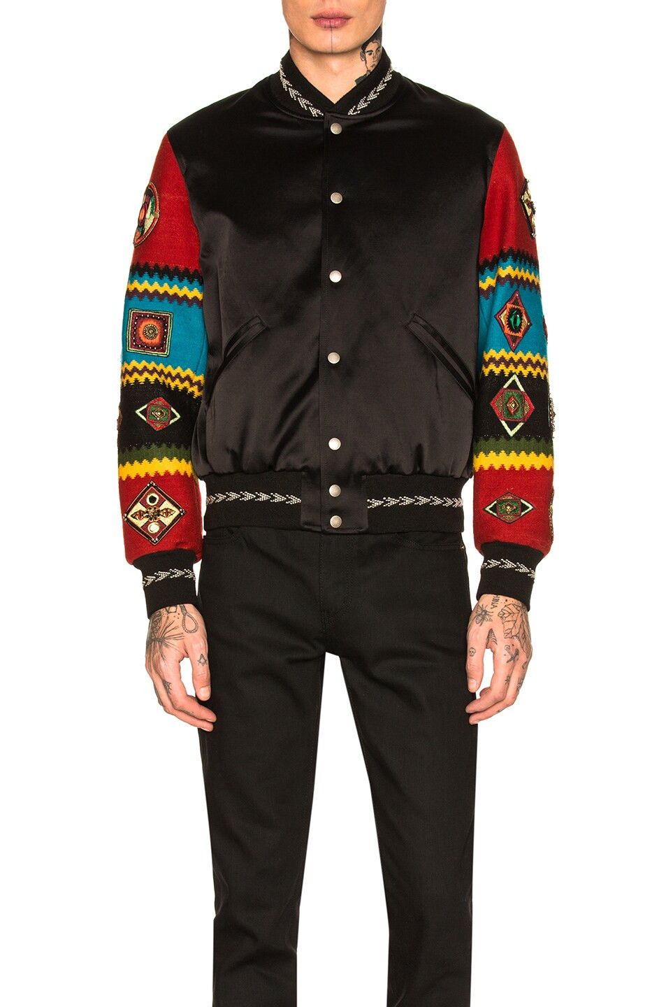 Saint Laurent Paris o1tko11224 Indian Tapestry Sleeve Bomber Jacket Multicolor Size US L / EU 52-54 / 3 - 2 Thumbnail