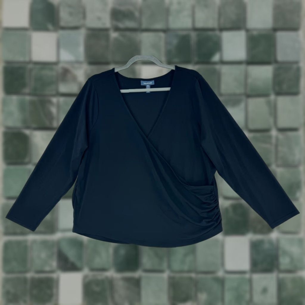 Vintage ModCloth Black Long Sleeve Surplice Neck Stretch Shirt 2X Womens Blouse Casual/Fashion Size XXL / US 16-18 / IT 52-54 - 1 Thumbnail