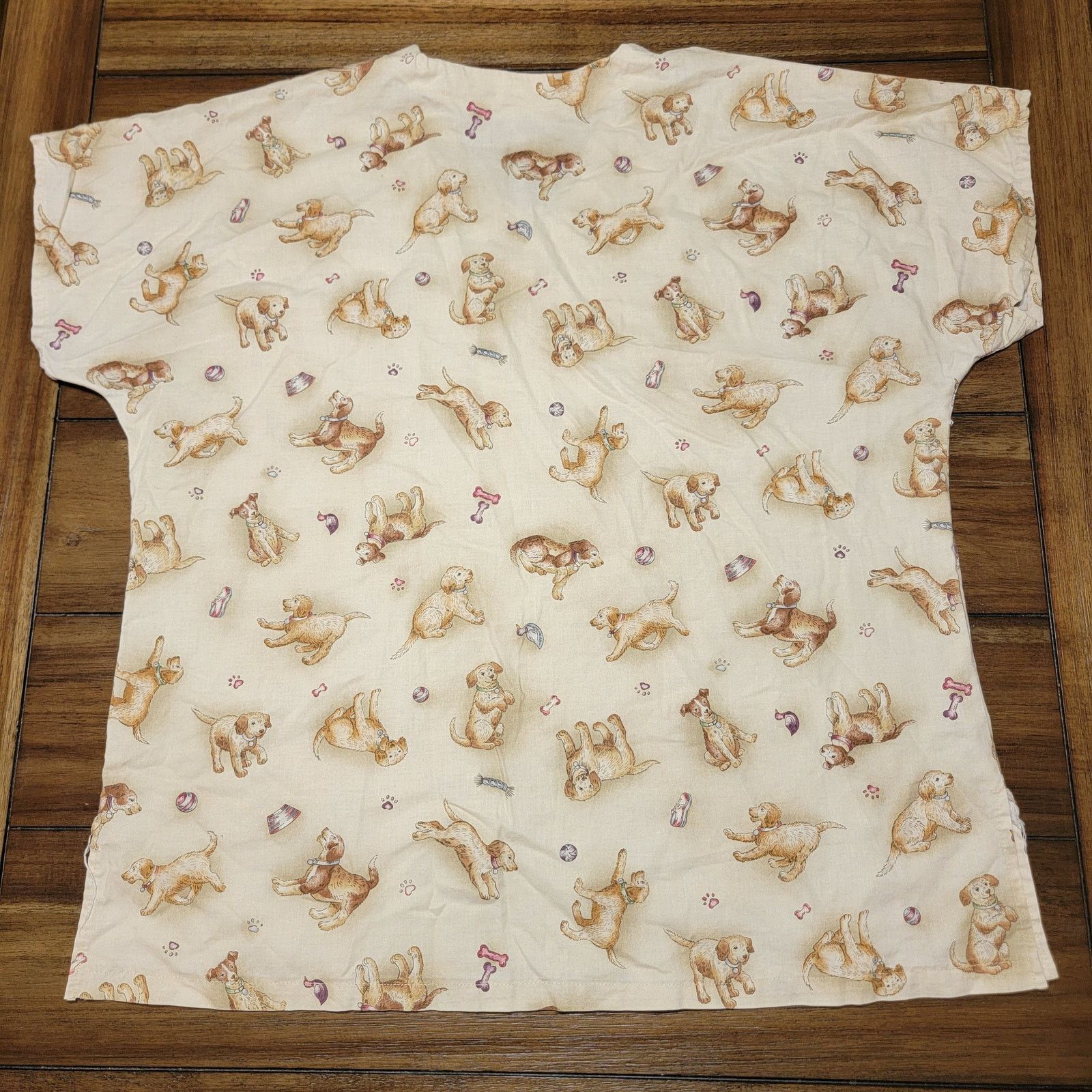Other Beige V-Neck Scrub Top w/ All Over Puppies - Size Large Size L / US 10 / IT 46 - 3 Thumbnail