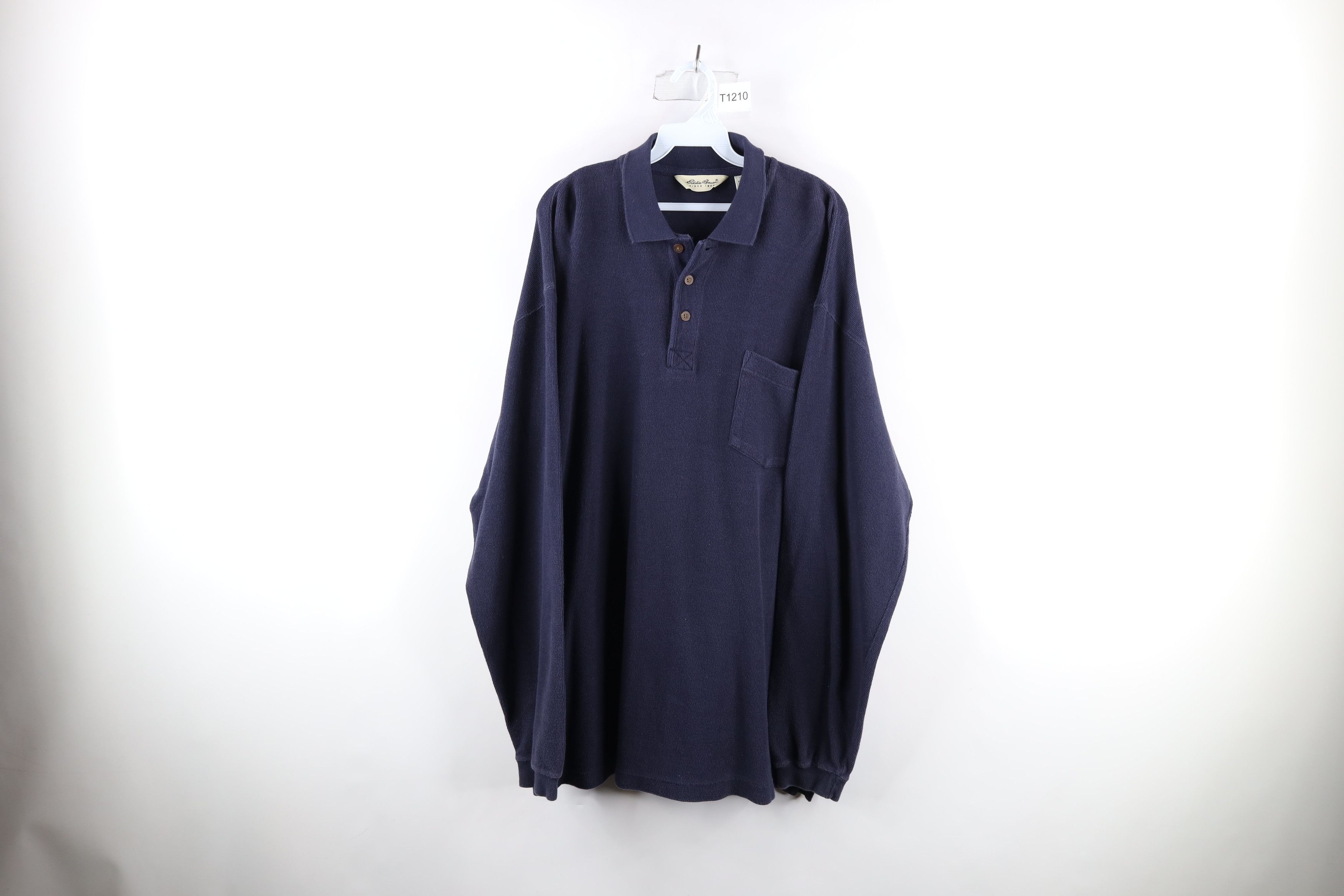 Eddie Bauer × Vintage Vintage 90s Eddie Bauer Waffle Knit Long Sleeve Polo Shirt Size US XL / EU 56 / 4 - 1 Thumbnail