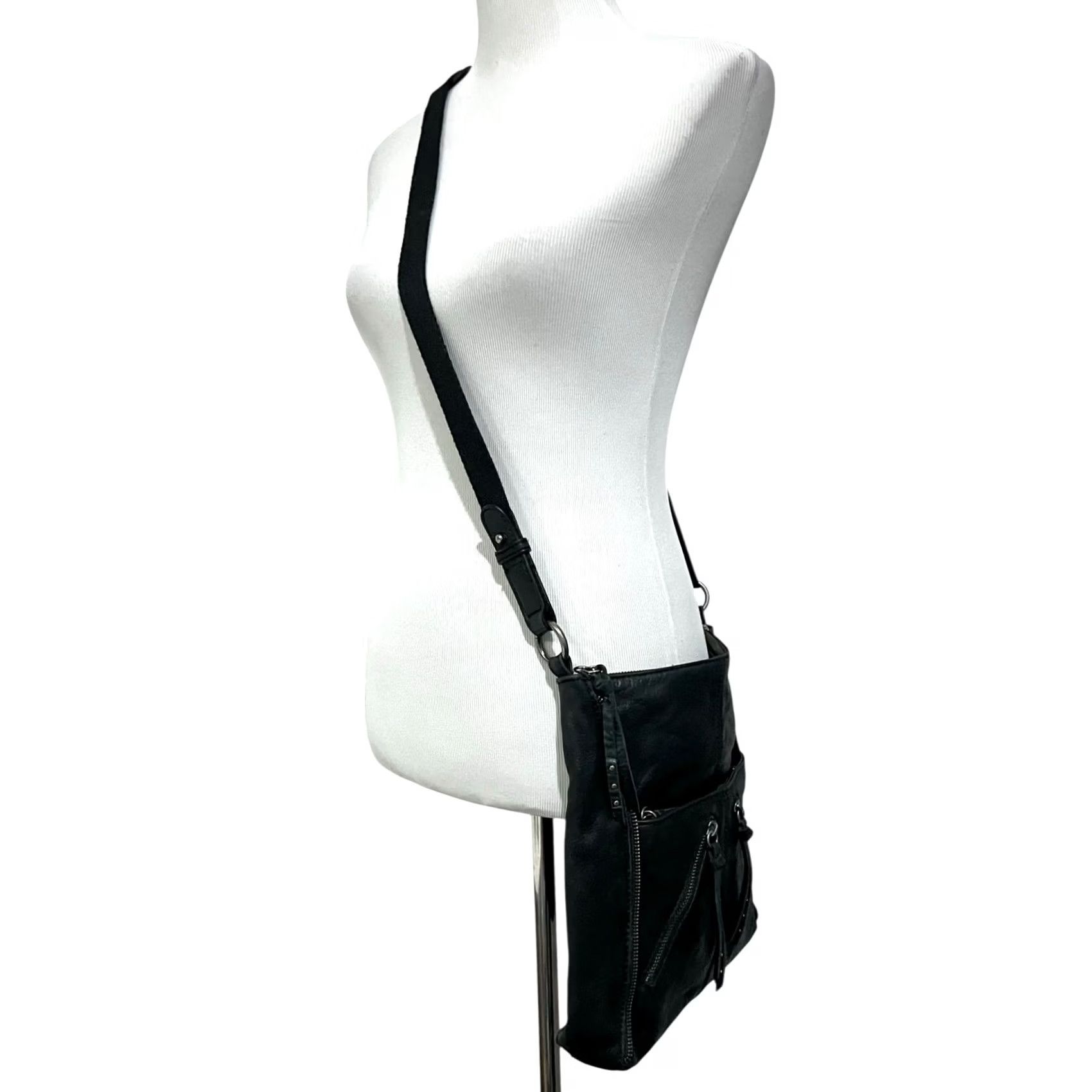 The Sak The Sak Purse Black Leather Crossbody Hobo with Zipper Detailing & Studs Women Bag Casual Size ONE SIZE - 4 Thumbnail