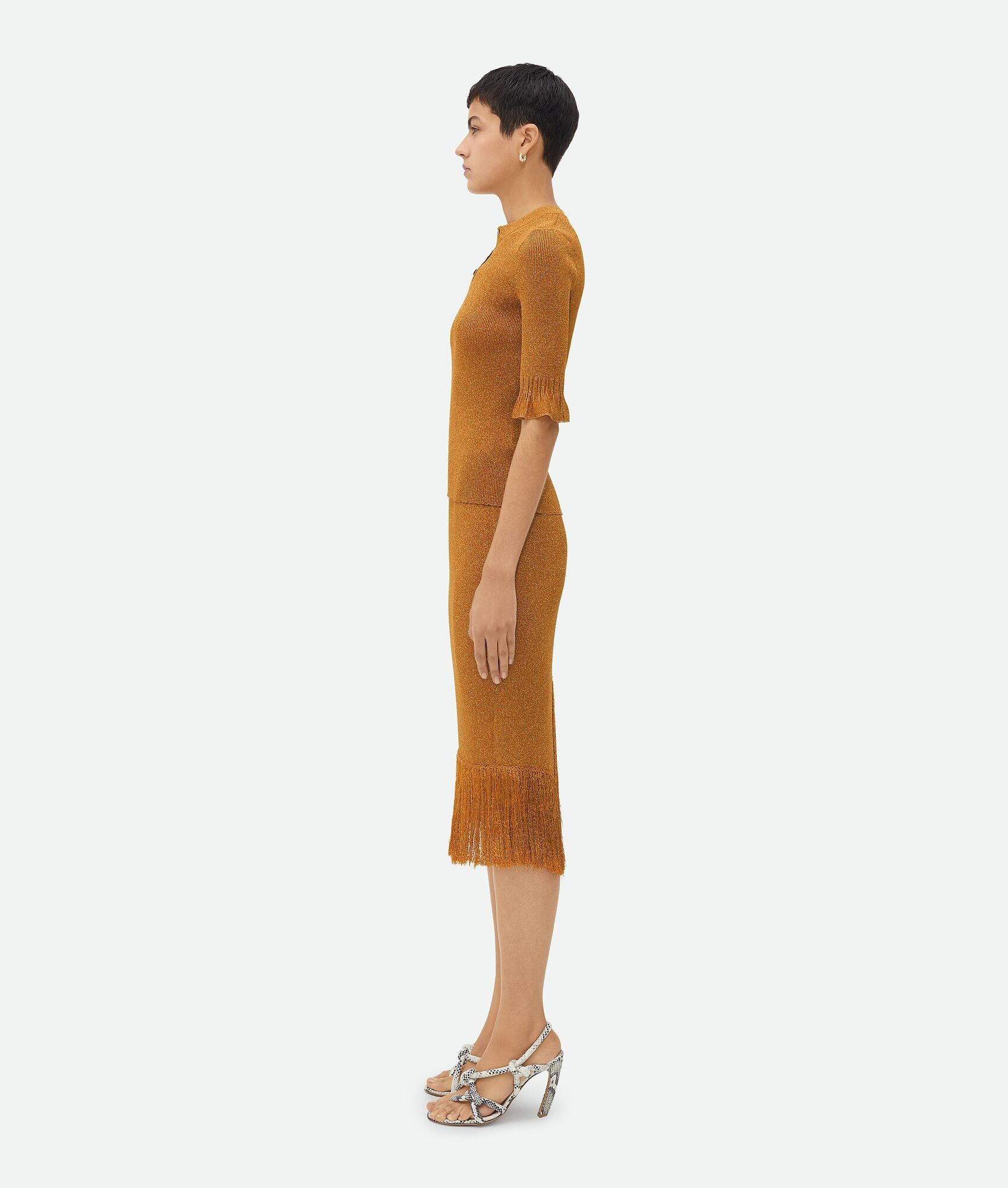 Bottega Veneta o1bcso1str0225 Lurex Ribbed Jumper in Mustard Size XS / US 0-2 / IT 36-38 - 2 Thumbnail