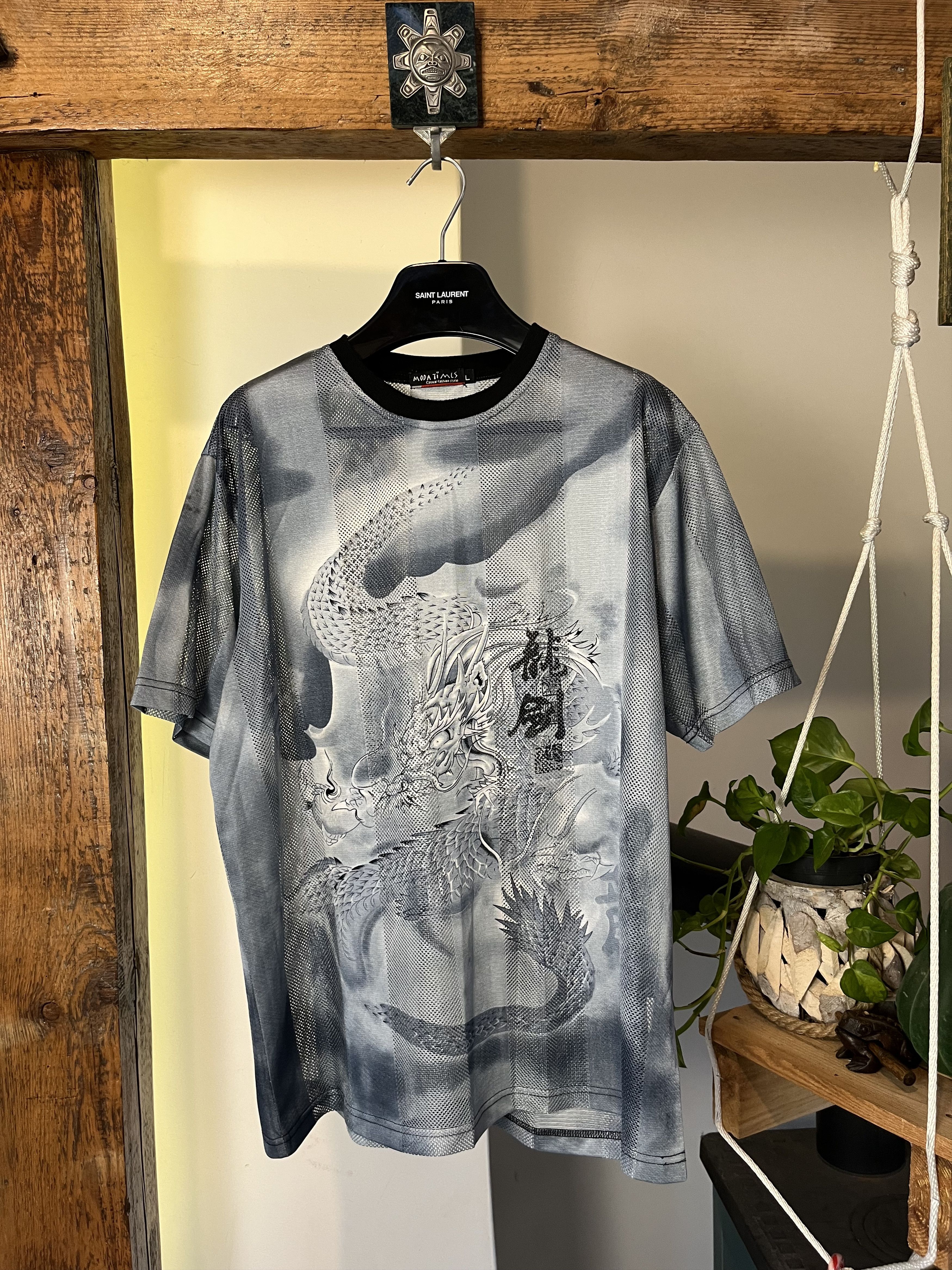 Japanese Brand × Vintage Vintage y2k Dragon Mesh T Shirt Avant Garde Crazy Shirt Size US L / EU 52-54 / 3 - 1 Thumbnail