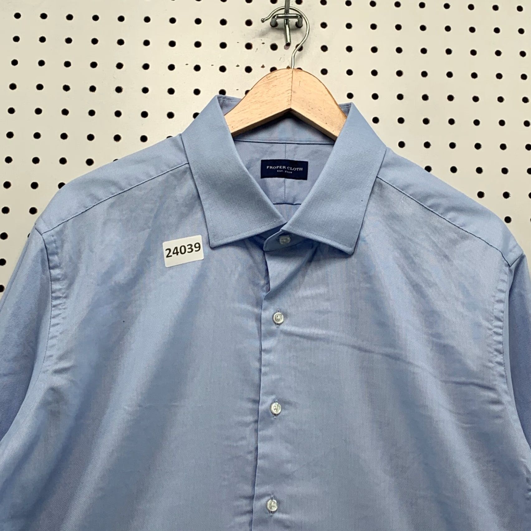 Proper Cloth Proper Cloth Shirt Mens Solid Blue Long Sleeve 2XL Cotton 19.2 Neck 25x31.5 Button-Up Size US XXL / EU 58 / 5 - 7 Thumbnail