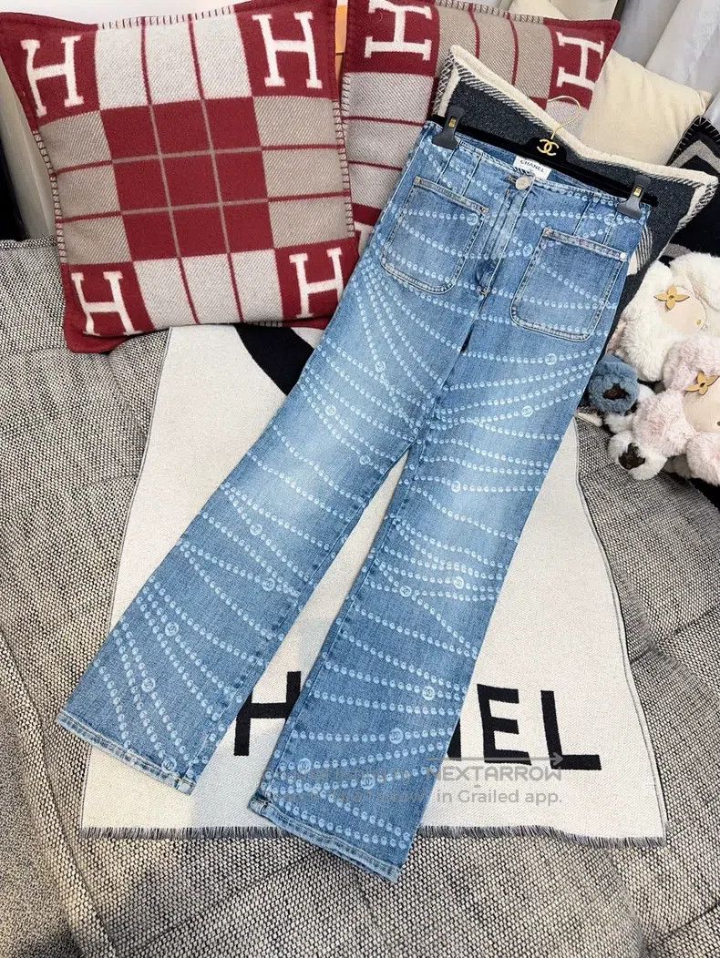 Chanel Chanel 25P popular blue pearl print jeans narrow-leg pants Size 24" / US 00 / IT 34 - 2 Thumbnail