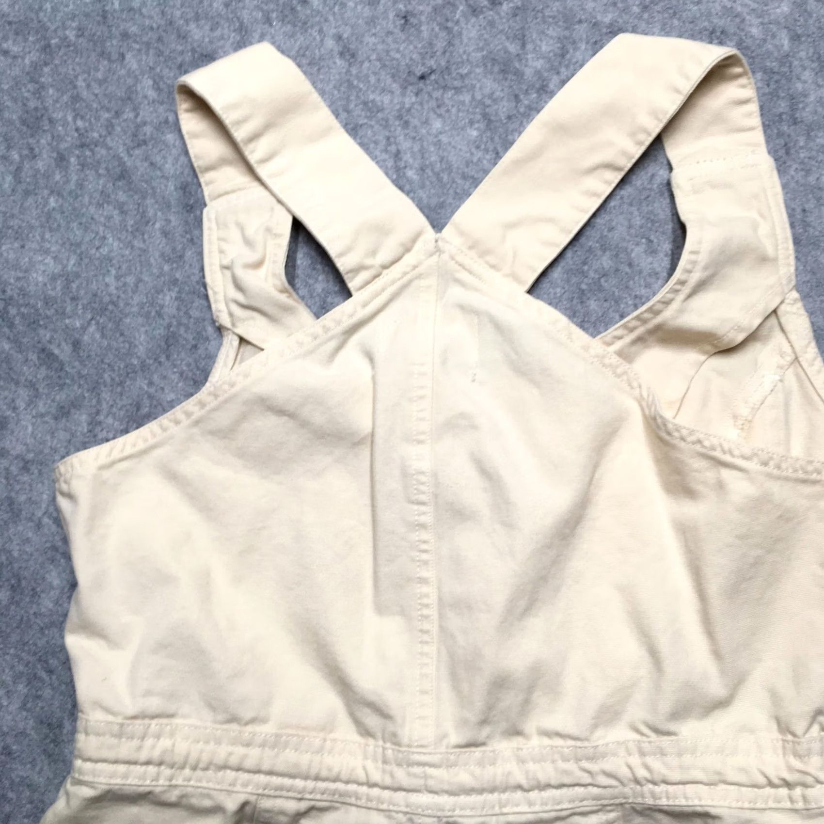 Vintage VINTAGE Miss Selfridge Romper Womens 8 Beige Denim Sleeveless Zip Front Shorteralls Size 30" / US 8 / IT 44 - 6 Thumbnail