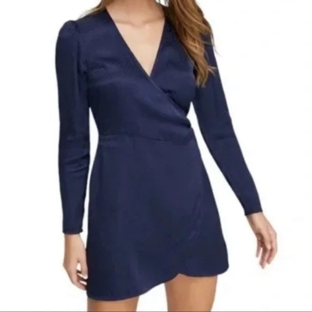 Other WILFRED ARITZIA Callie Satin Wrap Dotted Navy Mini Dress XS Size XS / US 0-2 / IT 36-38 - 2 Thumbnail