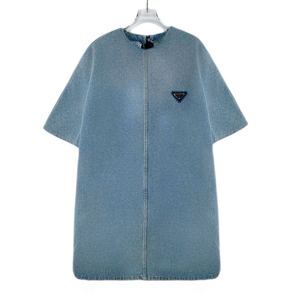 Prada Prada Blue Triangle Logo Short Sleeve Denim Dress K26WX Size S / US 4 / IT 40 - 1 Thumbnail