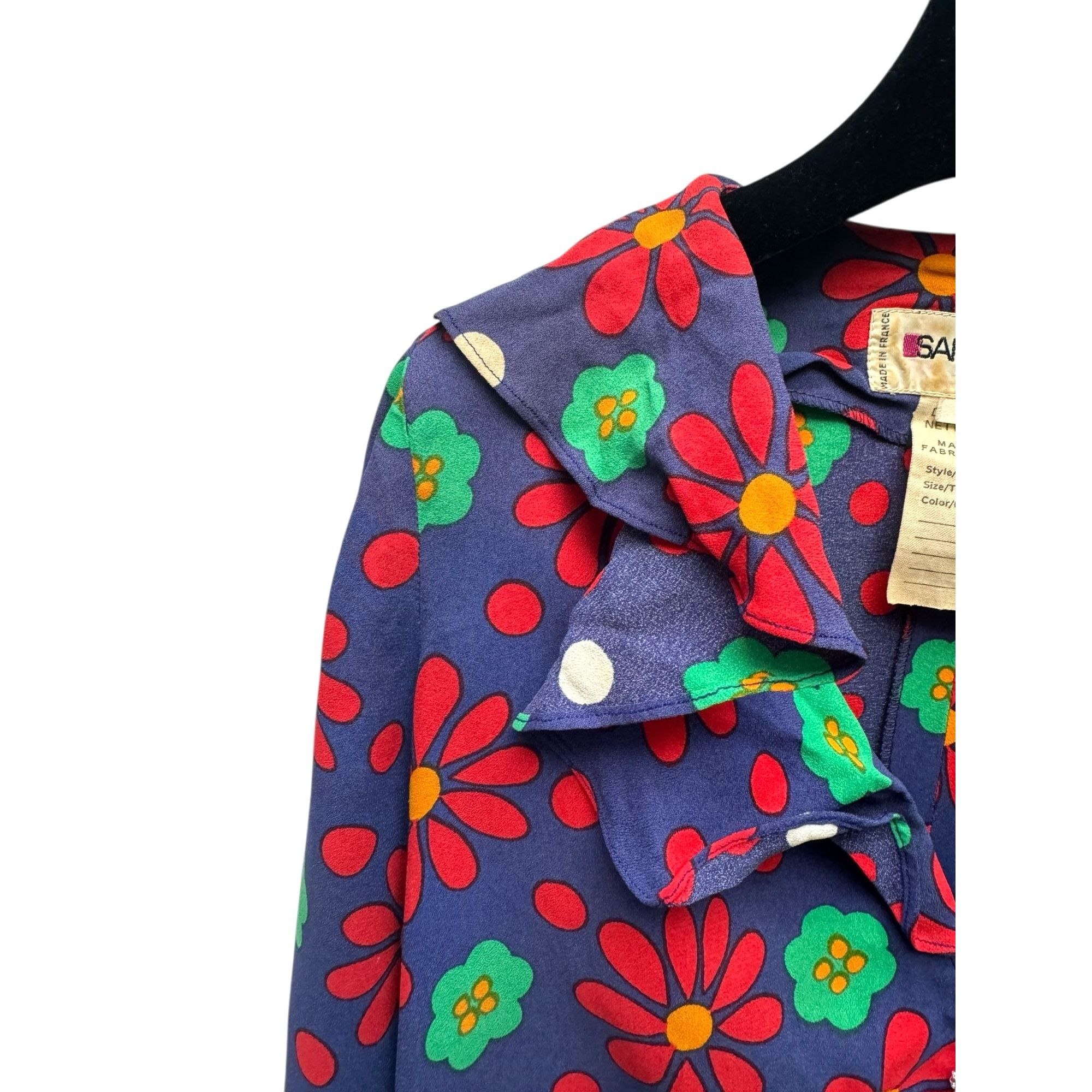 Yves Saint Laurent 1970s Floral Viscose Ruffle Shirt Size XS / US 0-2 / IT 36-38 - 5 Thumbnail