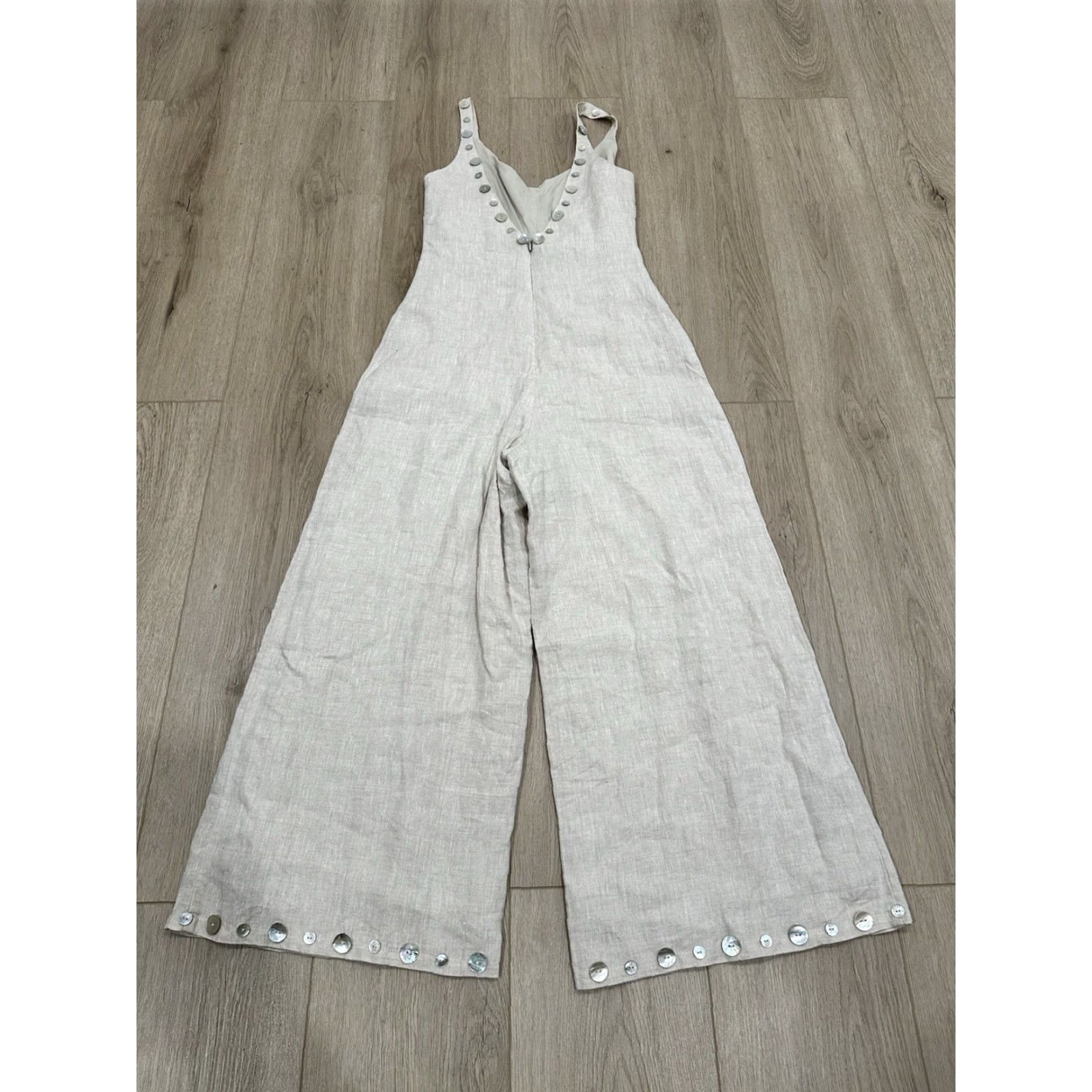 Staud Staud Jumpsuit One-Piece XS Tan Linen Wide-Leg Women's Beige Brown Colour Size 26" / US 2 / IT 38 - 6 Thumbnail