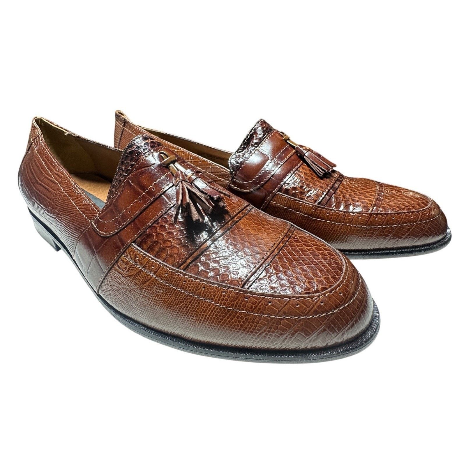 Stacy Adams Stacy Adams Loafers Mens 13 Cognac NWT Snake Leather Shoes Size US 13 / EU 46 - 2 Thumbnail