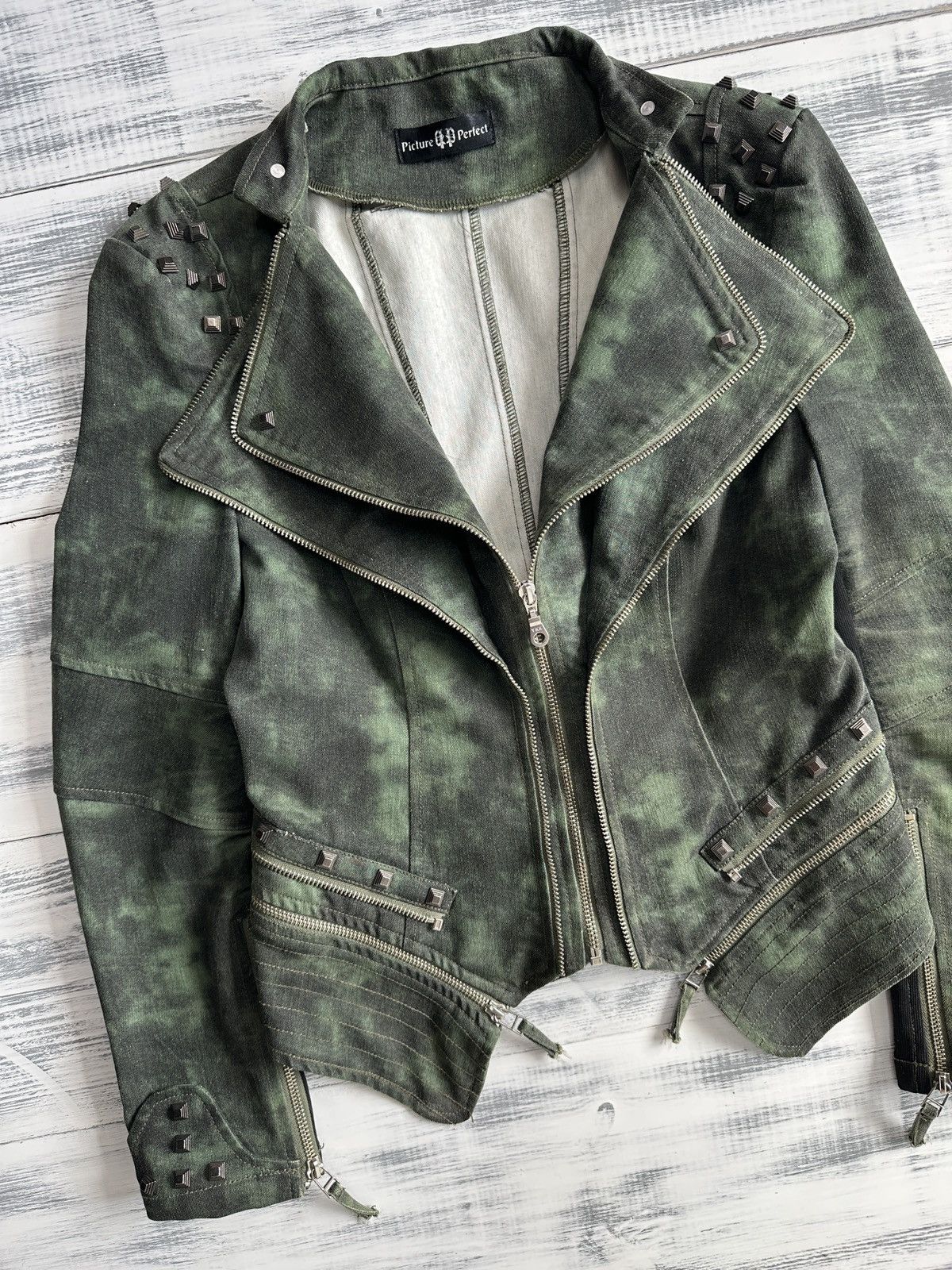Japanese Brand Y2K Grunge Punk Spiky Acid Wash Denim Biker Moto Jacket Size S / US 4 / IT 40 - 9 Thumbnail