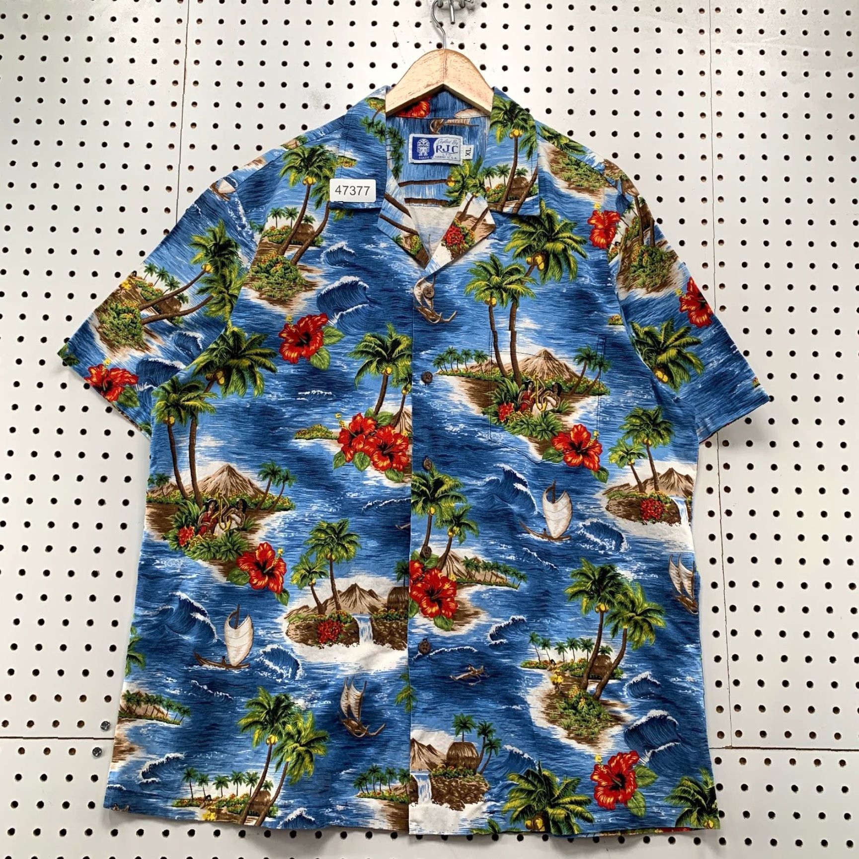ALOHAS Vintage RJC Aloha Hawaiian Button Shirt Mens XL Blue Island Beach Trees USA Rare Shirt Size US XL / EU 56 / 4 - 2 Thumbnail
