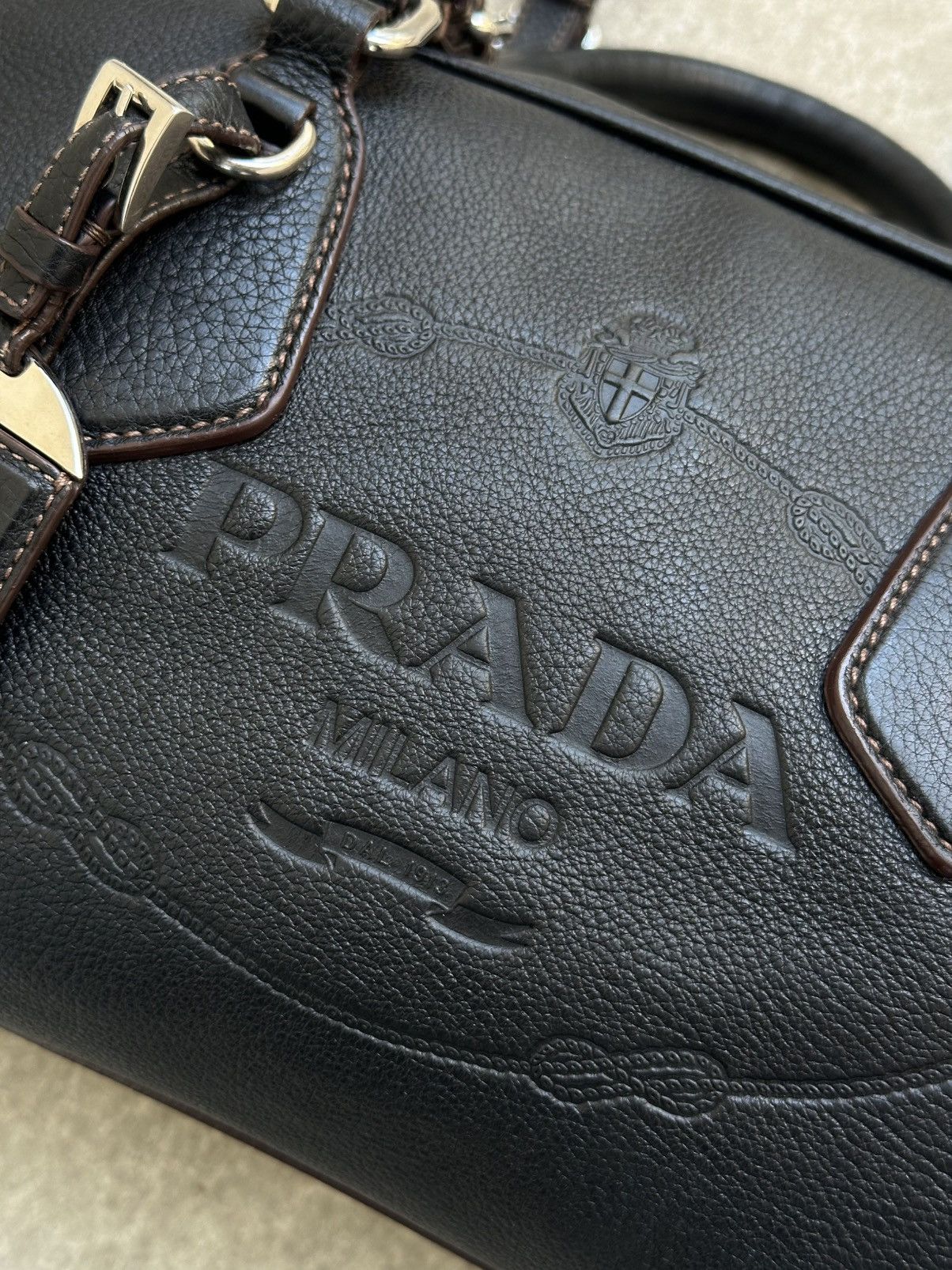 Prada Prada Vitello Daino Logo Bowler Black HandBag Unisex Luxury Size ONE SIZE - 3 Thumbnail
