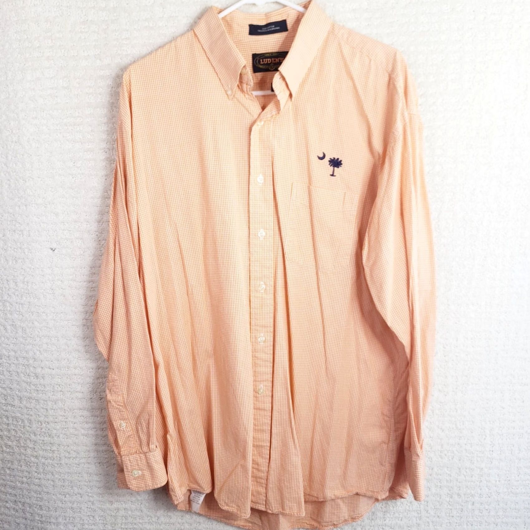 Vintage VINTAGE Ludens Dress Shirt Men L Orange Check Long Sleeve Embroidered SC Logo Button-Down Collar Shirt Size 42R - 2 Thumbnail