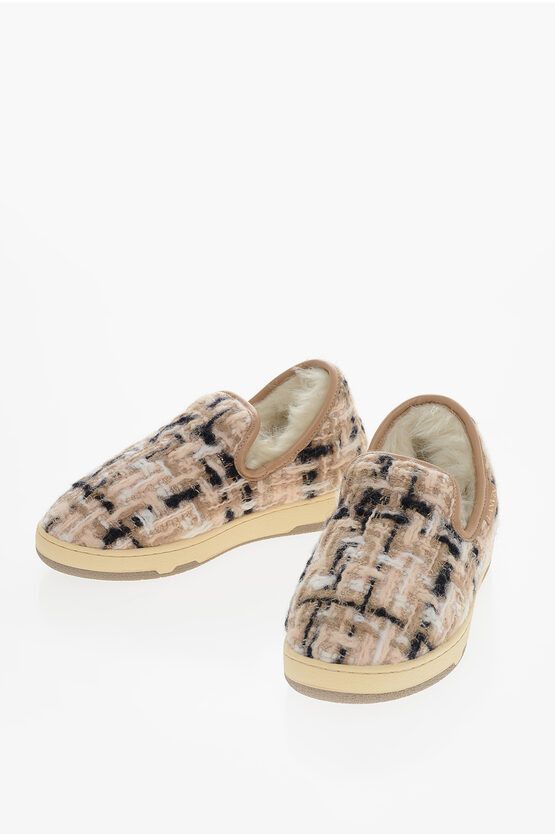 image of Lanvin Wool Tweed Cosy Slip On Sneakers in Beige, Women's (Size 6)