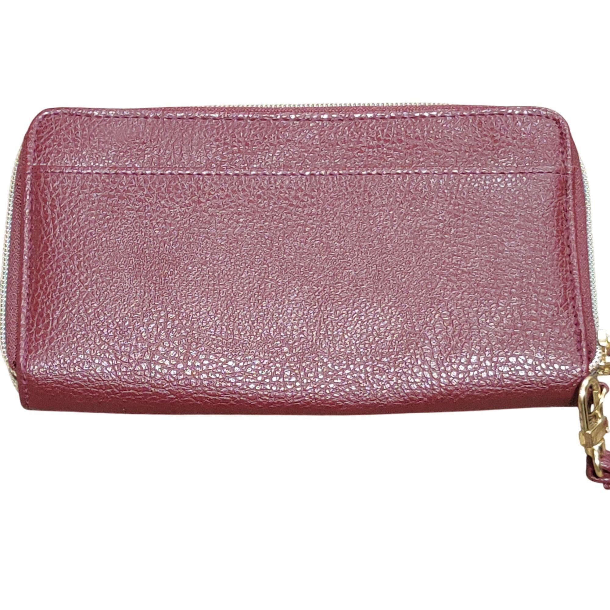 Other Burgundy Pebbled Faux Leather Zip Wallet Embroidered Wristle Size ONE SIZE - 2 Thumbnail