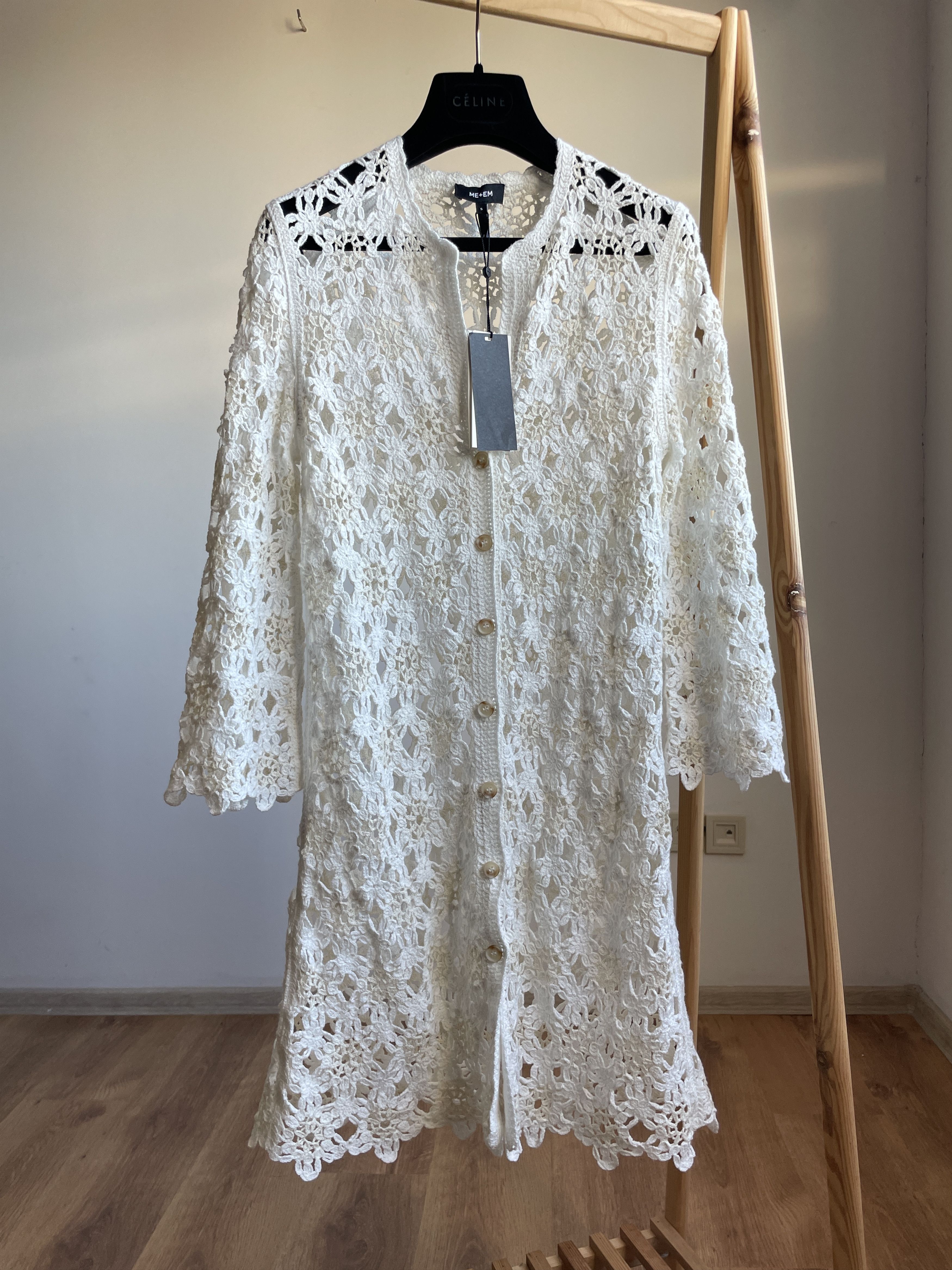 BNWT ME+EM Floral Crochet White/Ecru Beach Mini Dress