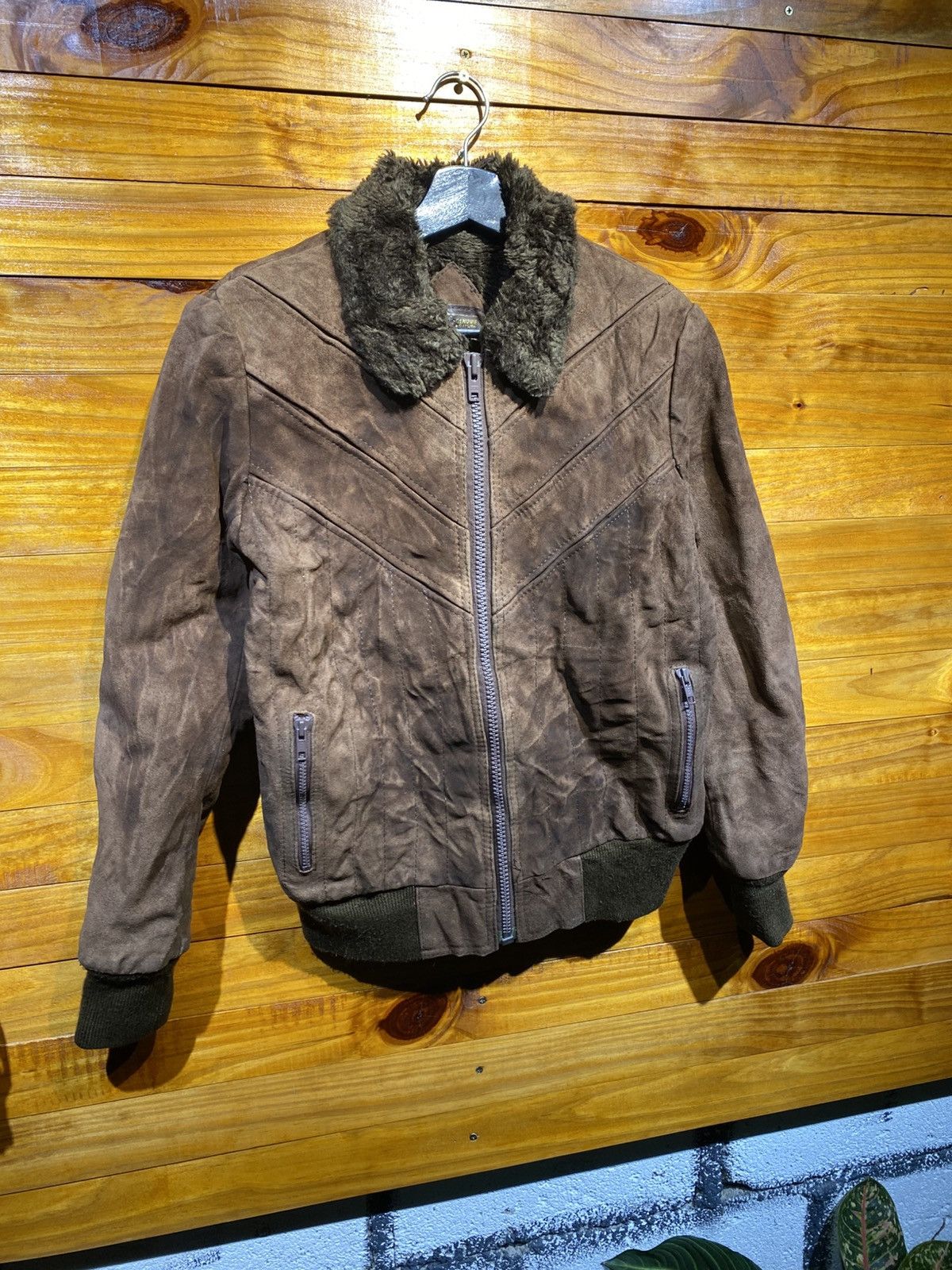 Genuine Leather Vintage Mr. GEAR Brown Suede Leather Jacket Shearling Collar Size US S / EU 44-46 / 1 - 5 Thumbnail