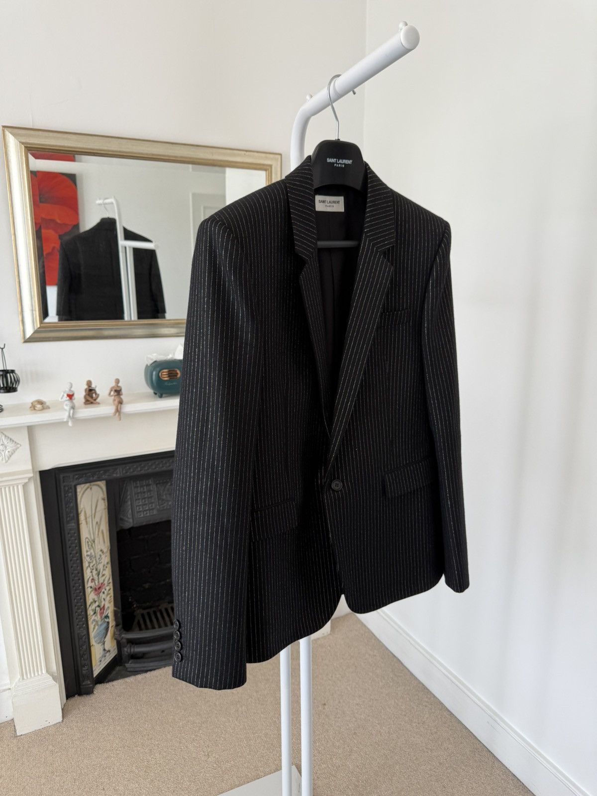 Saint Laurent Paris SS20 Saint Laurent Gold Threaded Pinstripe Blazer Jacket Size 50R - 3 Thumbnail