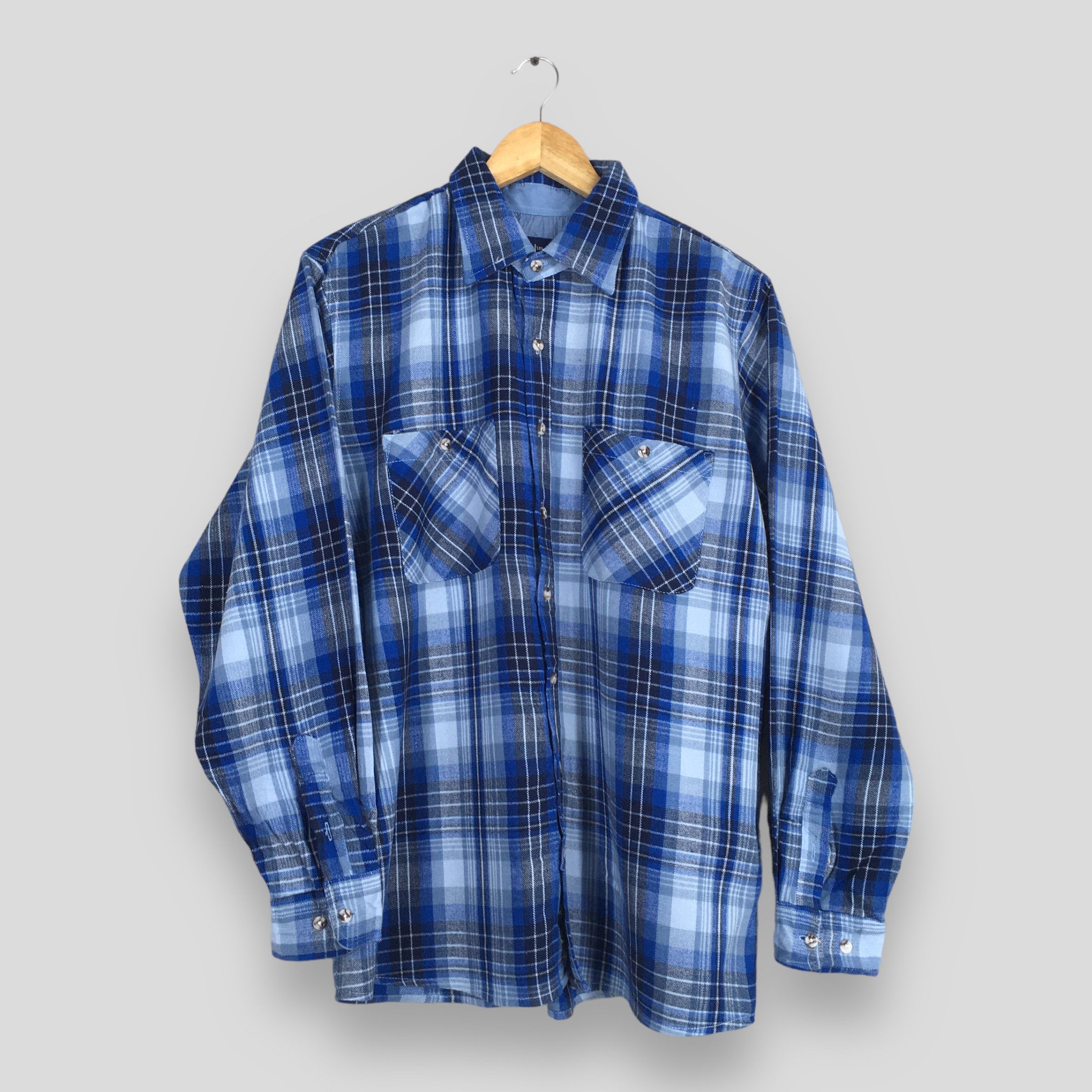 Flannel Vintage Plaid Shadow Checked Tartan Blue Flannel Shirt Large Size US L / EU 52-54 / 3 - 1 Thumbnail