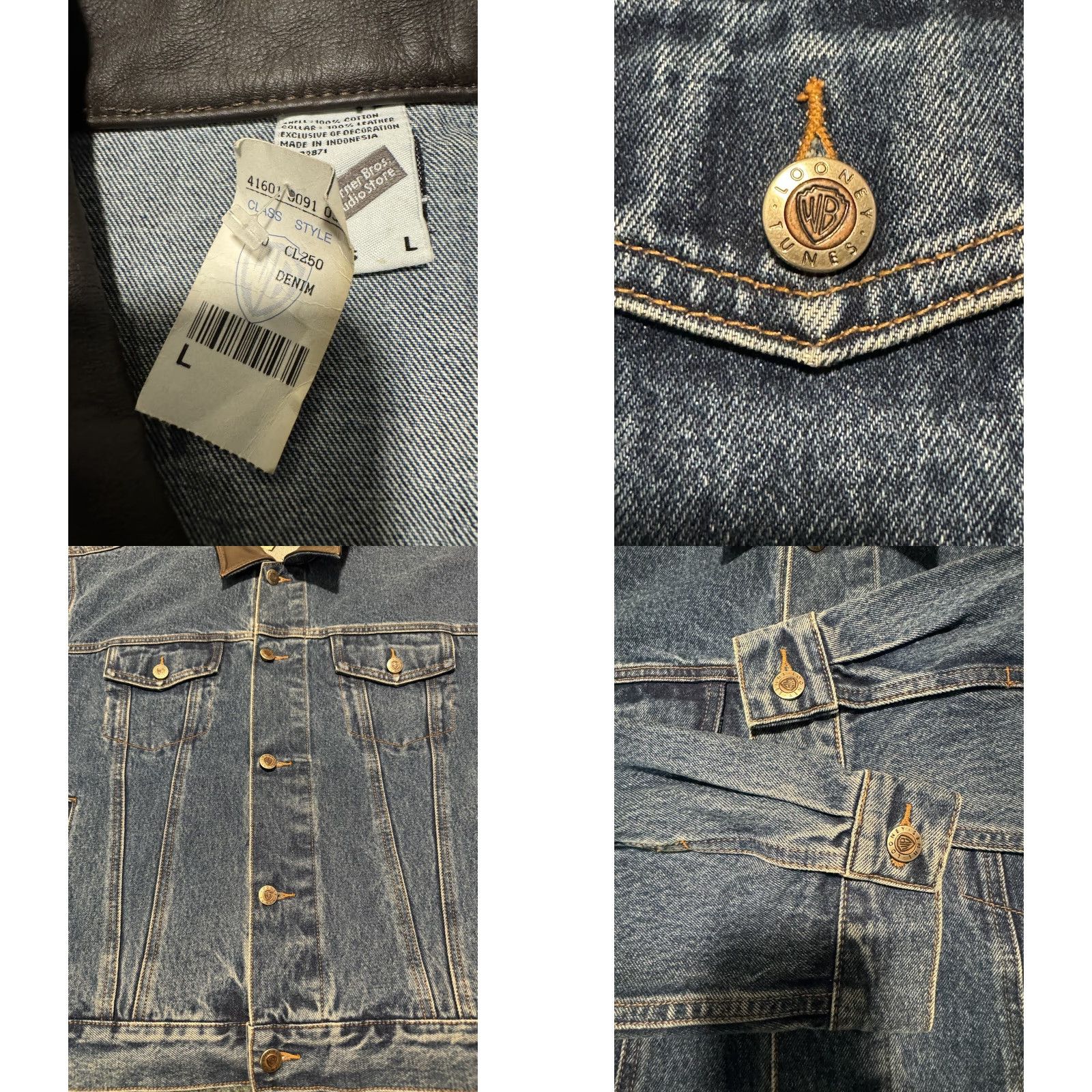 Vintage VINTAGE Warner Bros TAZ Tasmanian Devil Denim Jacket Large Unisex Adults 90s Leather Collar Blue Jean Style, USA Size US L / EU 52-54 / 3 - 10 Thumbnail