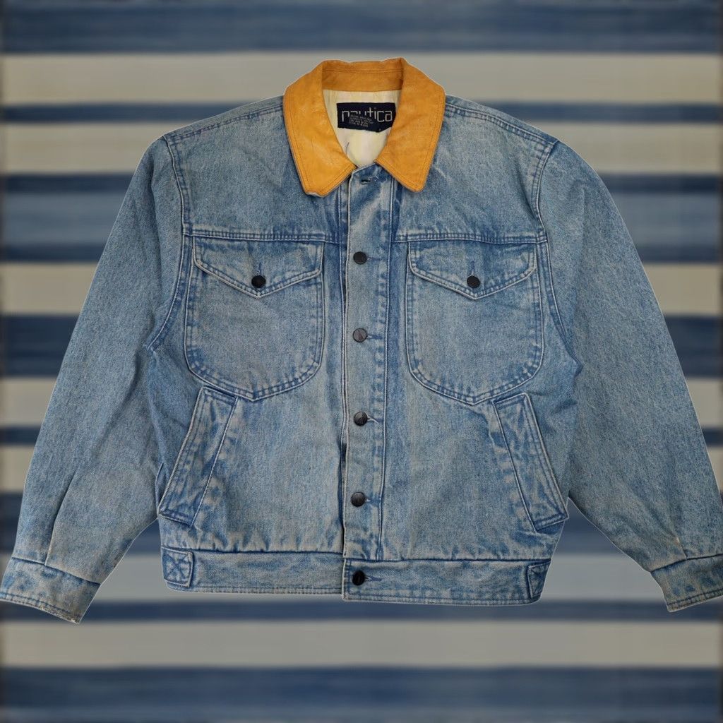 Nautica VINTAGE Nautica Denim Jacket Men Jacket S Blue Denim 9/10 Small Leather Collar Size US S / EU 44-46 / 1 - 1 Thumbnail