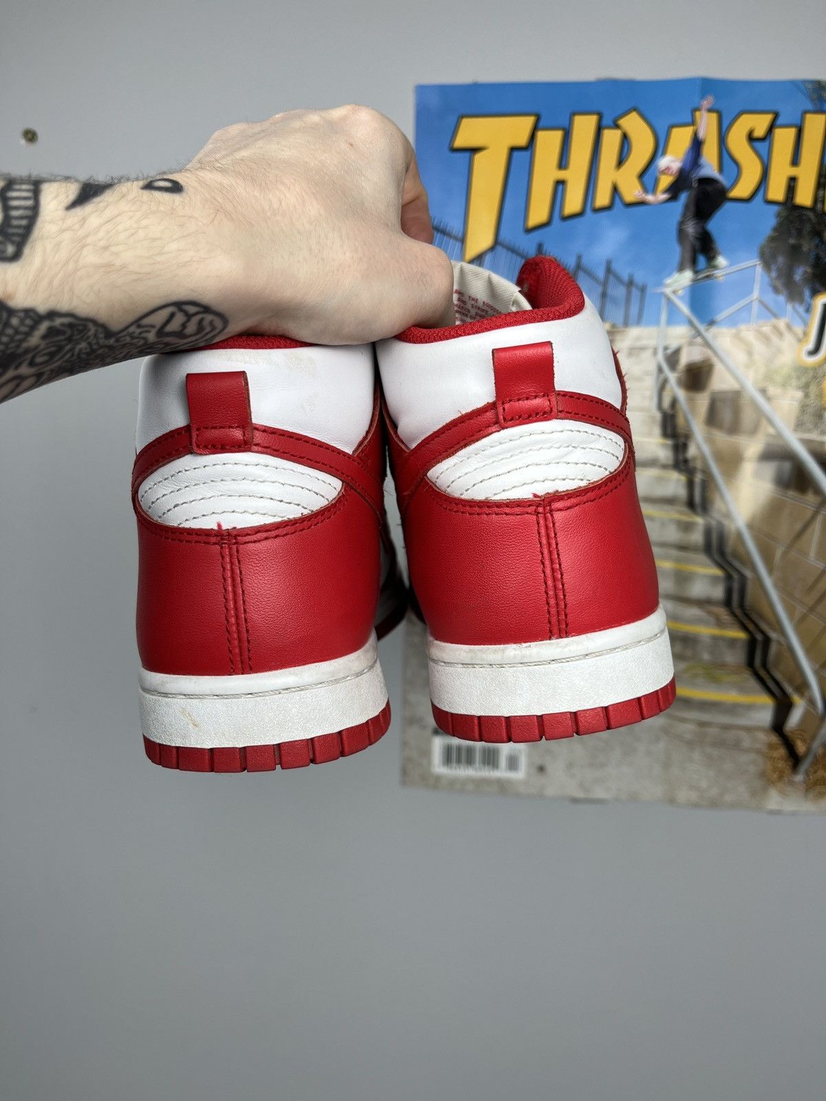 Nike ➕ Nike dunk university red high top sneakers streetwear hype Size US 8 / EU 41 - 6 Thumbnail