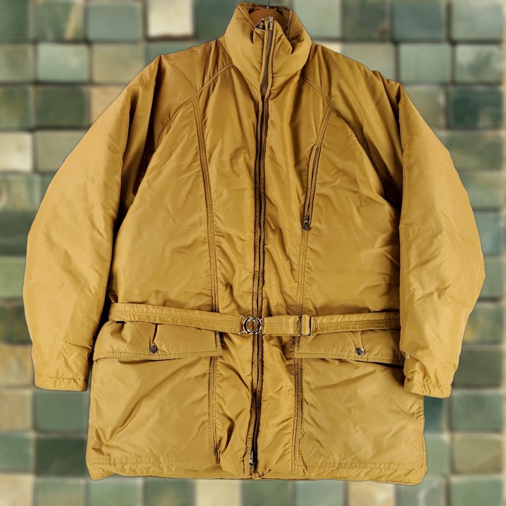 VINTAGE Gerry Down Puffer Full Zip Jacket Belted XL Mens Brown Beige Tan 70s 80s Nylon Parka