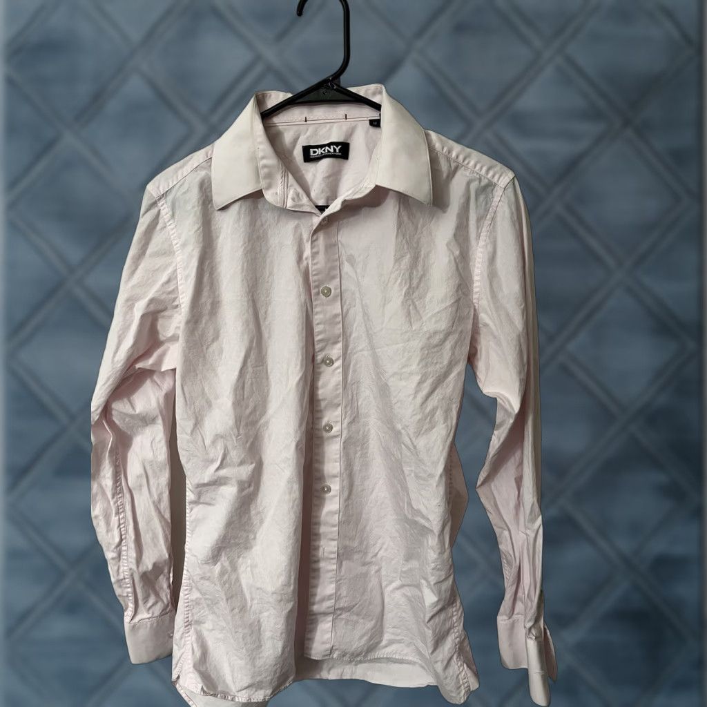 DKNY DKNY Dress Shirt Mens Medium Slim Fit Pink 100% Cotton Button Long Sleeve Classic Collared Straight 15" Neck Regular Size M Dress Shirt Mens Size 40R - 1 Thumbnail