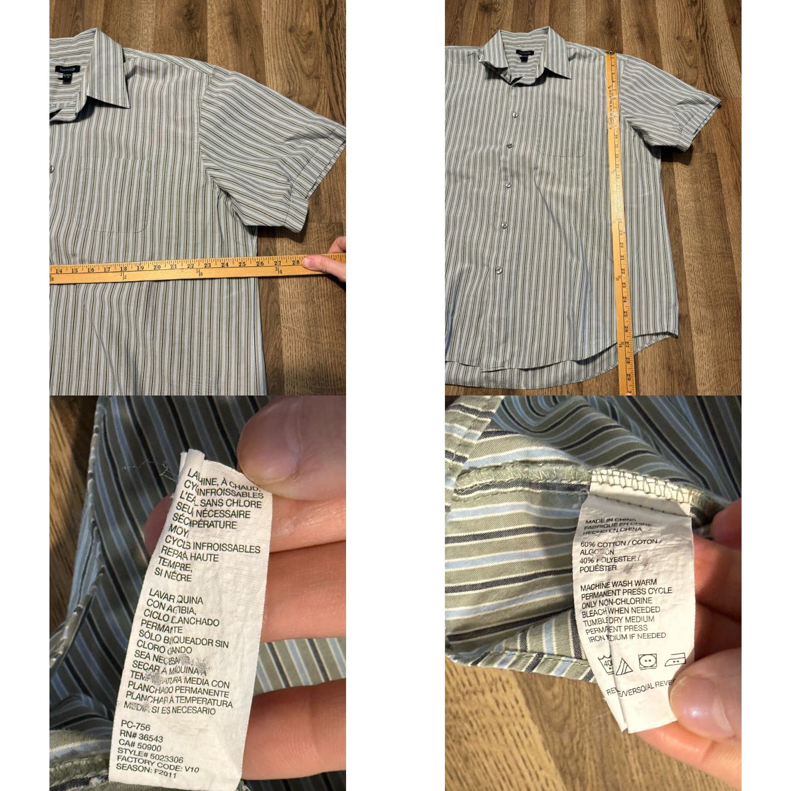 Van Heusen Van Heusen Shirt Mens XL Striped Button Up Blue Green Grey 17-17.5 Size US XL / EU 56 / 4 - 8 Thumbnail