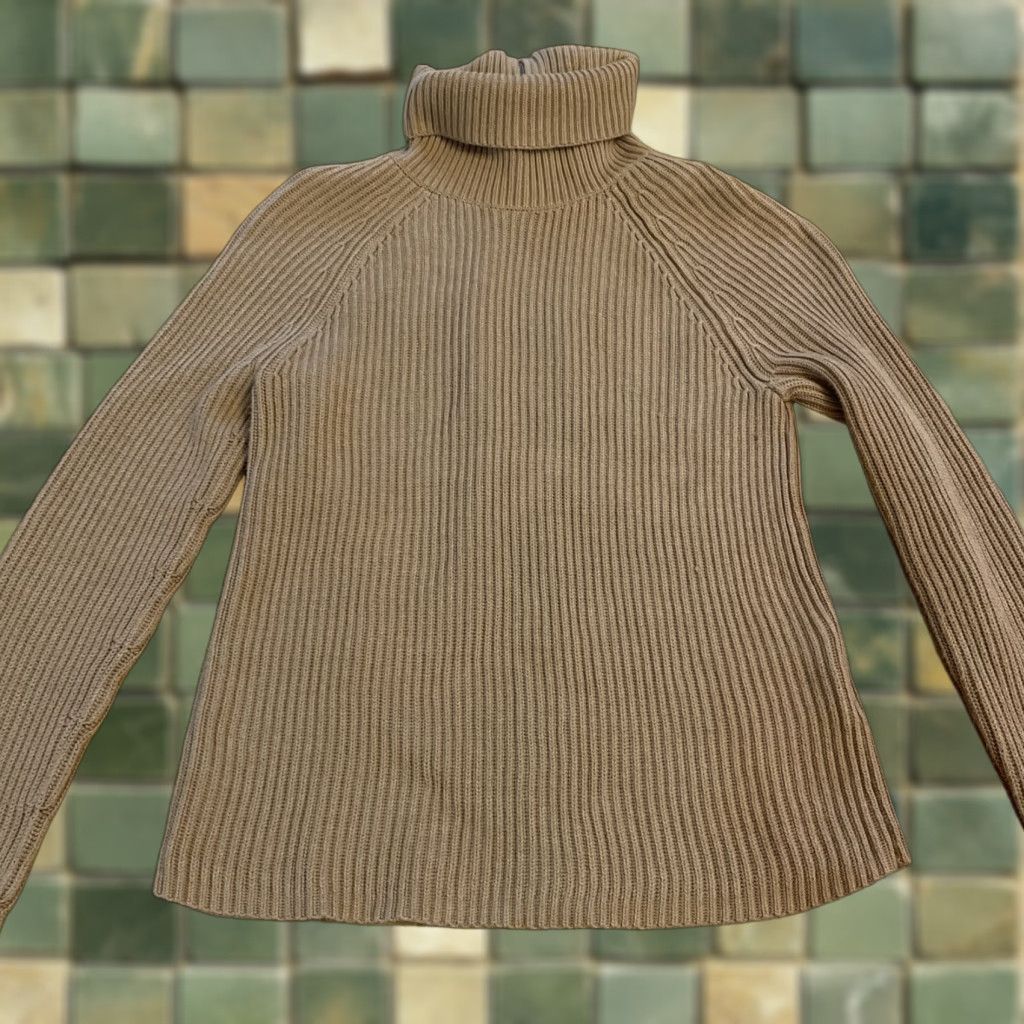 Vintage KaufmanFranco Collective Rib Knit Mixed Media Sweater Brown Back Zip M Thumb Women Regular Long Sleeve Turtleneck Work Knit Size M / US 6-8 / IT 42-44 - 1 Thumbnail
