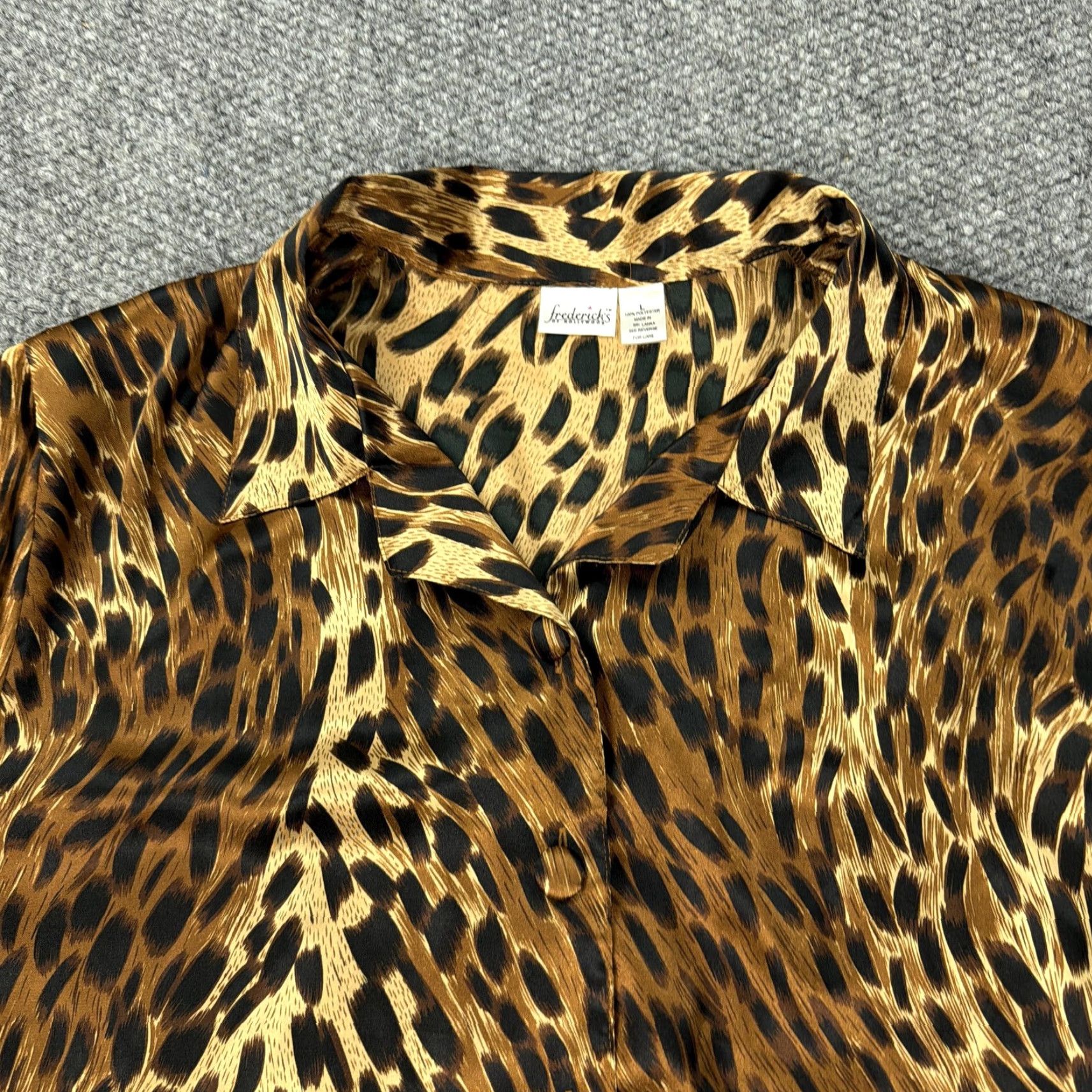 Vintage Frederick's of Hollywood Shirt Womens Large Brown Animal Print Button Up Size L / US 10 / IT 46 - 2 Thumbnail