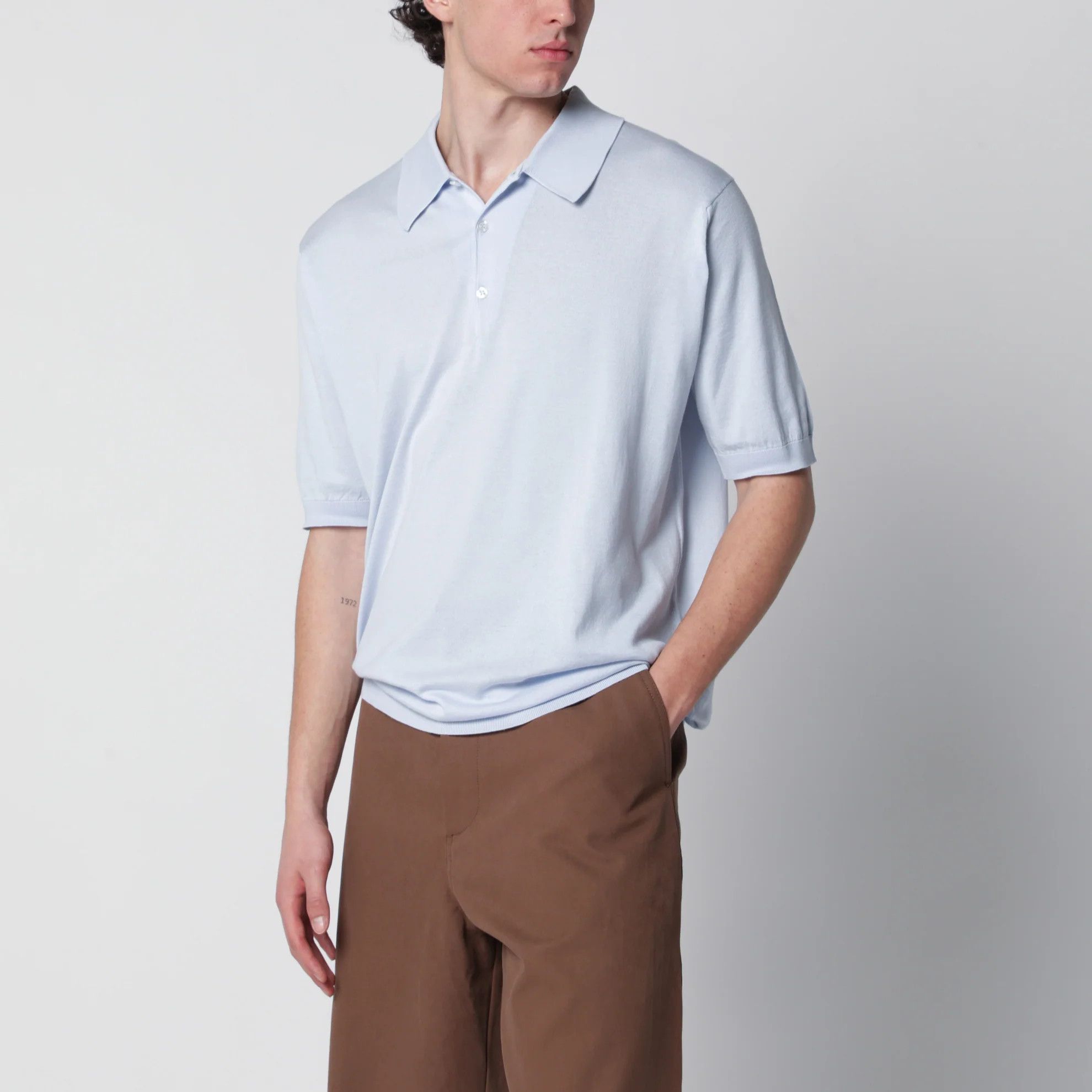 John Smedley o1d2blof0526 Cotton Polo Shirt in Light Blue Size US L / EU 52-54 / 3 - 4 Thumbnail