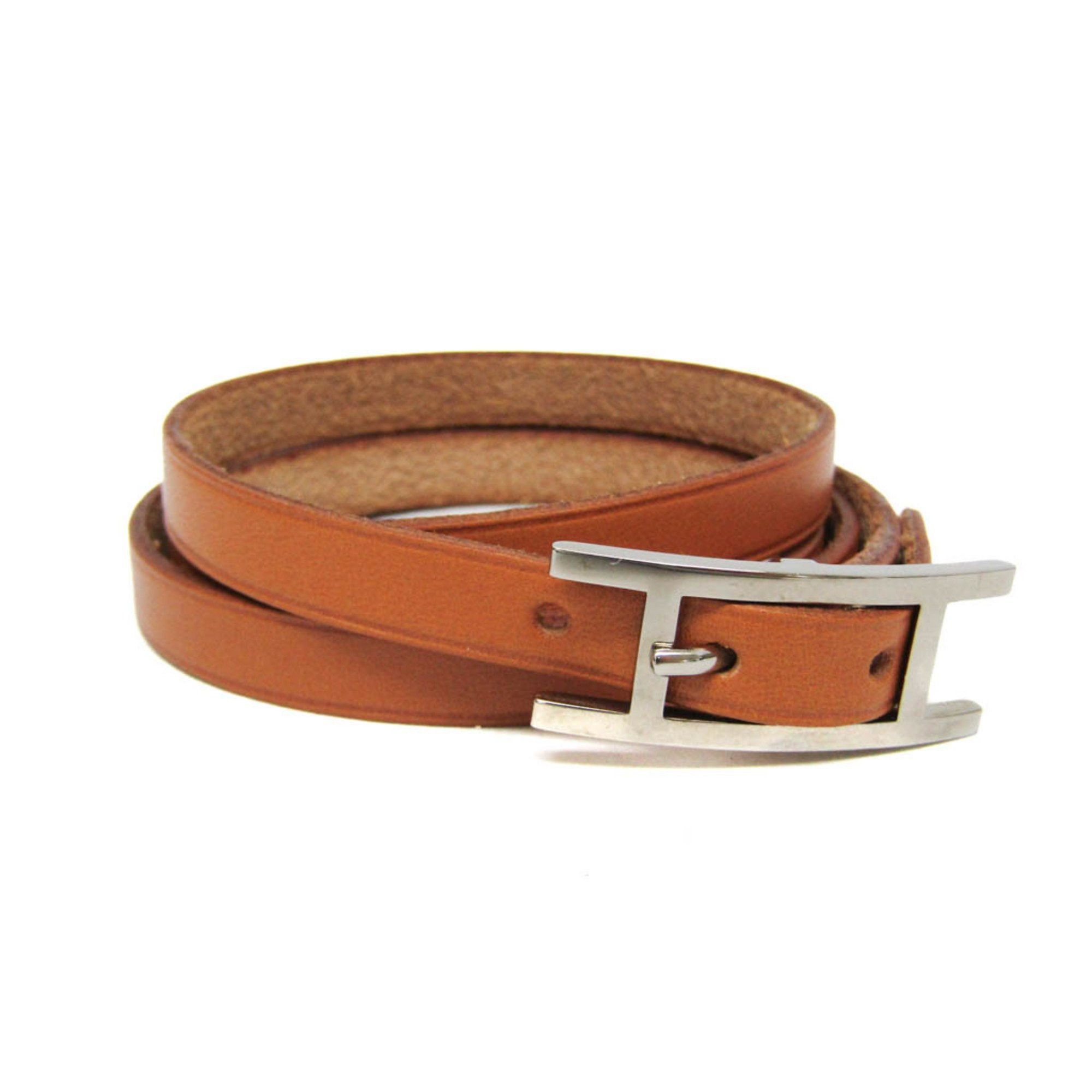 Hermes Hermes Hapi 4-row Bracelet Choker Leather Bangle Brown,Silver Size ONE SIZE - 1 Thumbnail