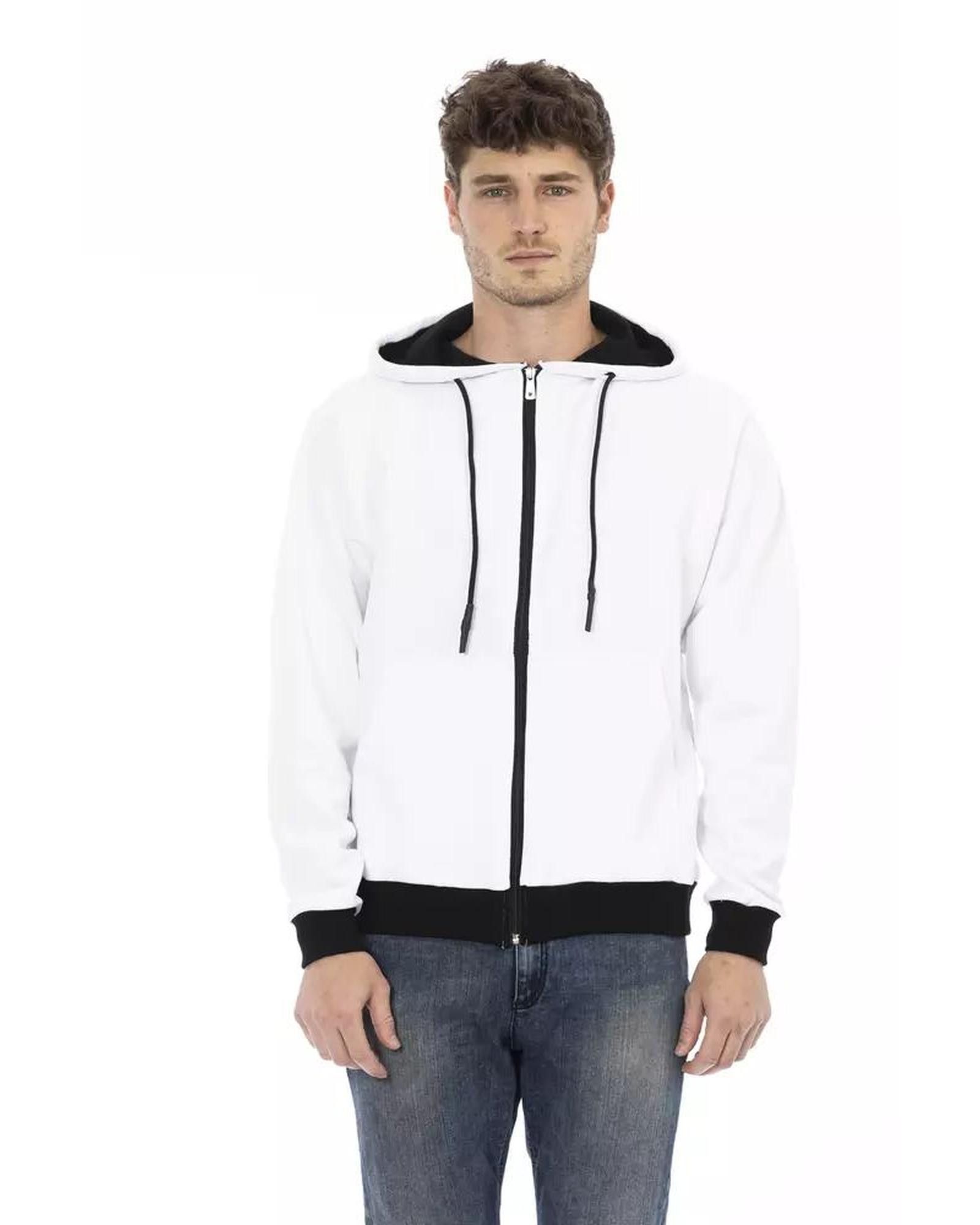 Image of Baldinini Brushed Hoodie With Zip Closure And Logo Detail in White, Men's (Size 2XL)