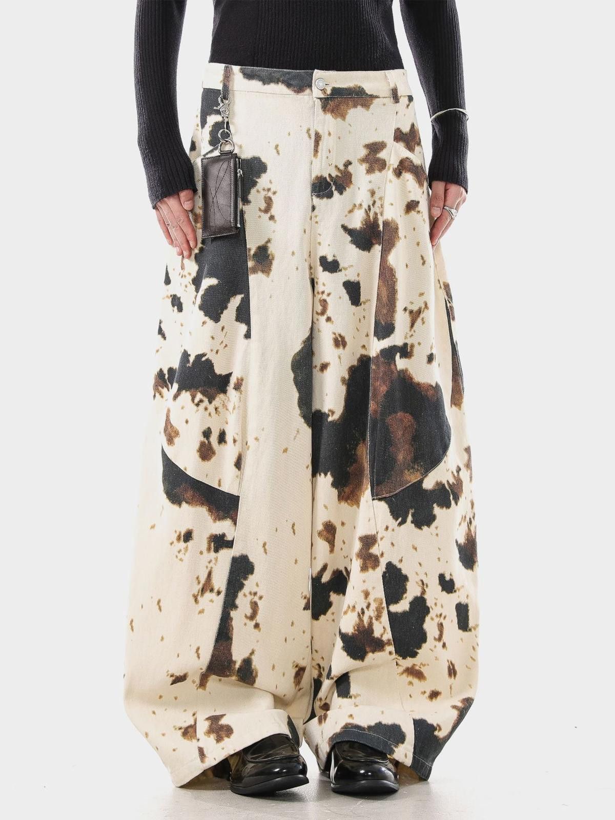 Vintage Cream Cow Print Wide Leg Pants, Baggy Loose Fit Pants Size US 32 / EU 48 - 4 Thumbnail