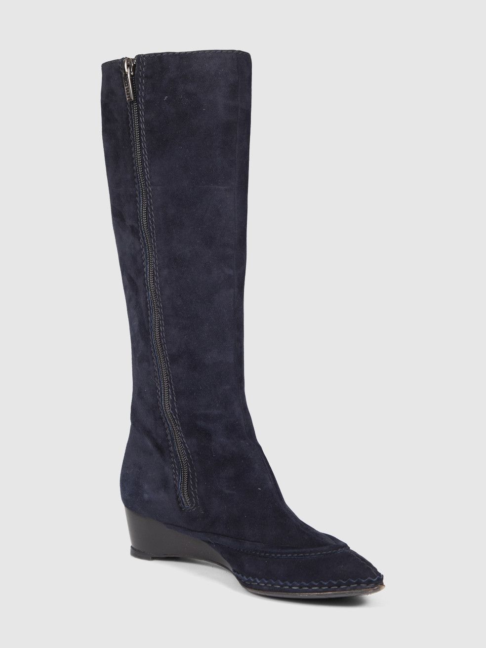 Fratelli Rossetti Navy Suede Low Wedge Boots Size US 6 / IT 36 - 1 Thumbnail