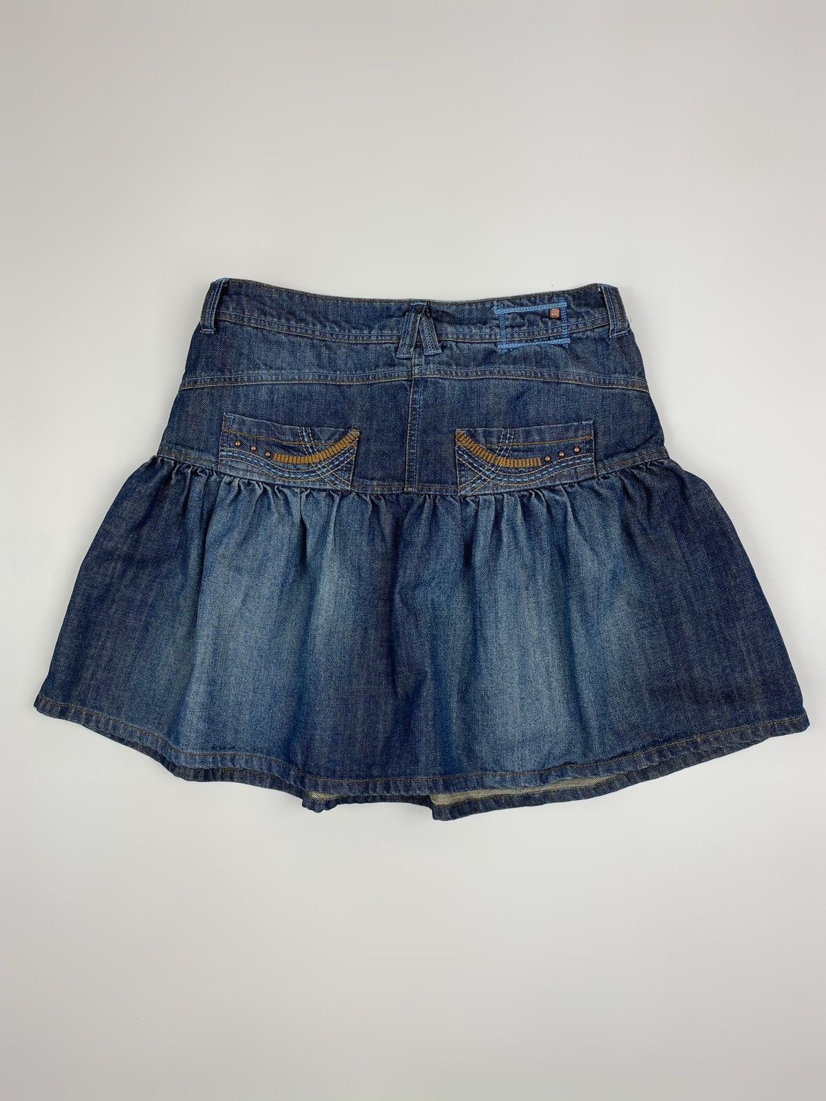Vintage Y2K George Washed Denim Ruched Ruffle Mini Skirt Size 30" / US 8 / IT 44 - 4 Thumbnail