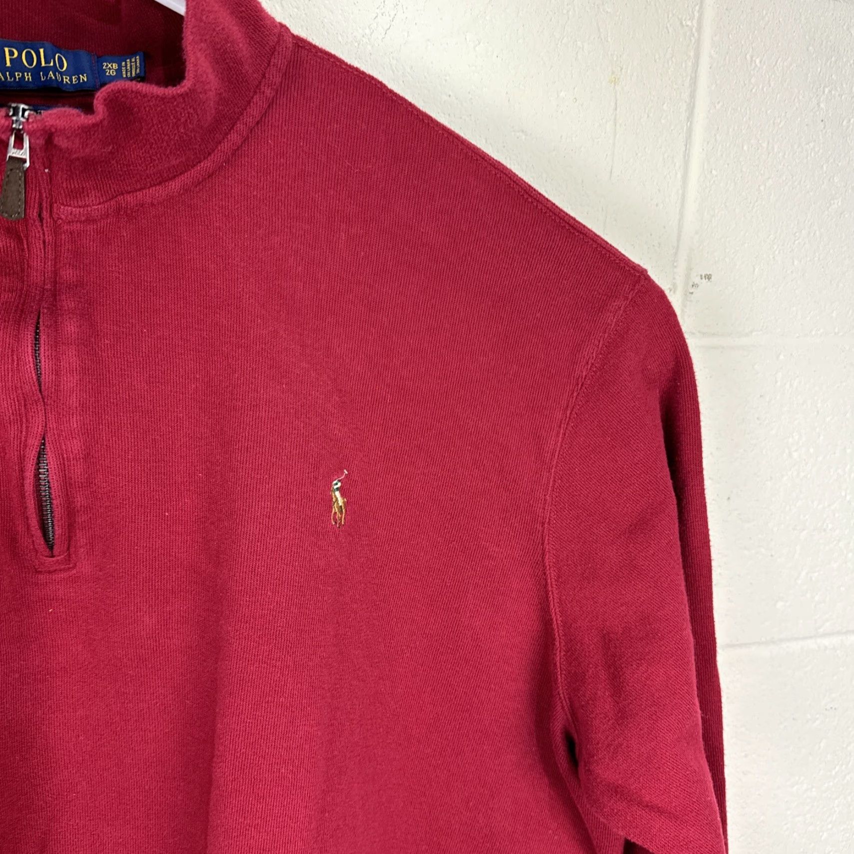 Polo Ralph Lauren Polo Ralph Lauren Sweater Mens 2XB Maroon 1/4 Zip Mock Neck Estate Rib Pony Logo Pullover Knit Size US XXL / EU 58 / 5 - 5 Thumbnail