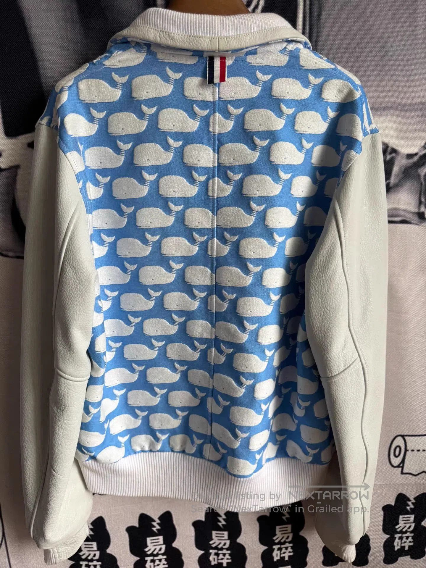 Thom Browne Blue and White Whale Print Bomber Jacket. Size US S / EU 44-46 / 1 - 3 Thumbnail