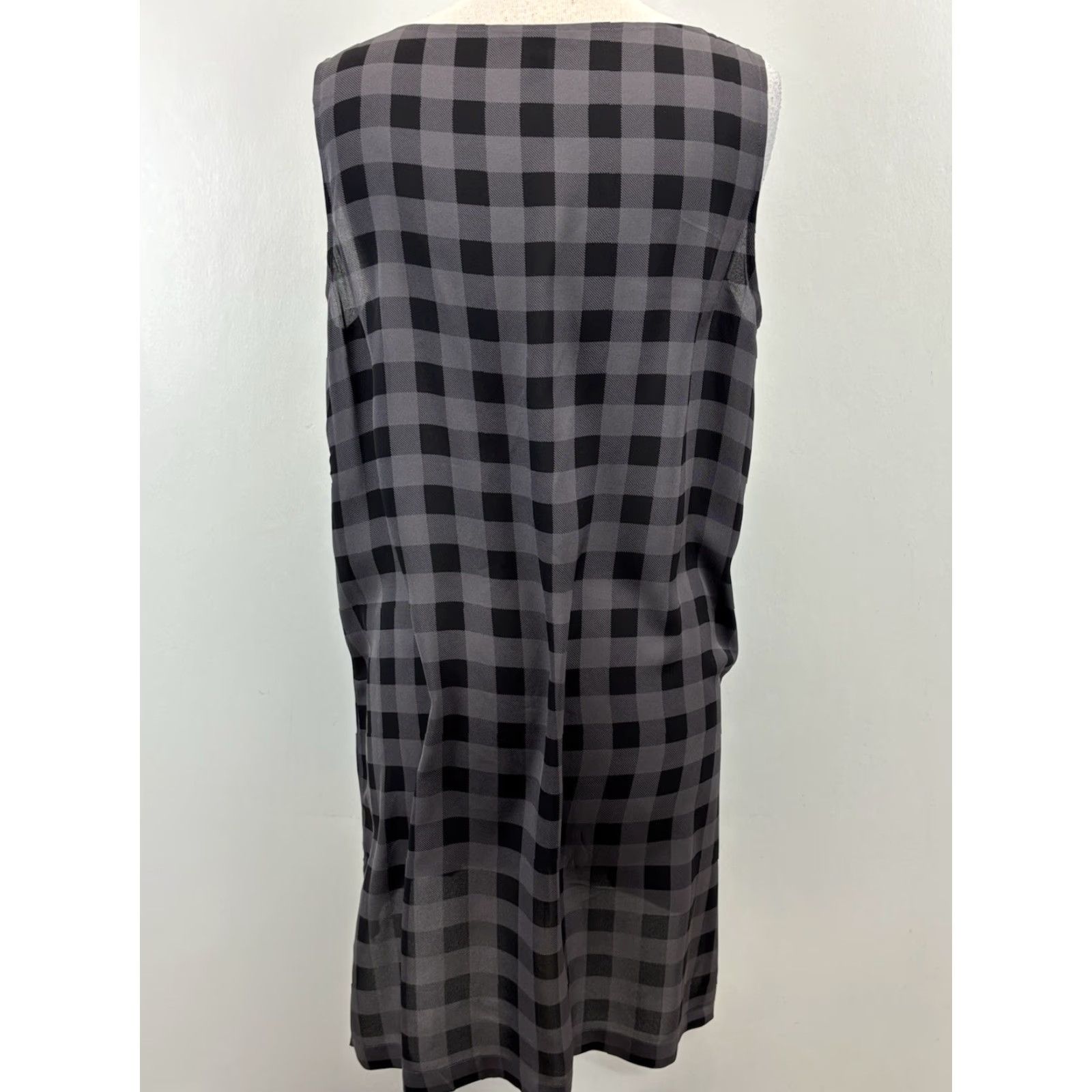 Eileen Fisher Eileen Fisher Tunic Tank Top Shirt L 100% Silk Black Gray Check Lagenlook Womens Shirt Size L / US 10 / IT 46 - 3 Thumbnail