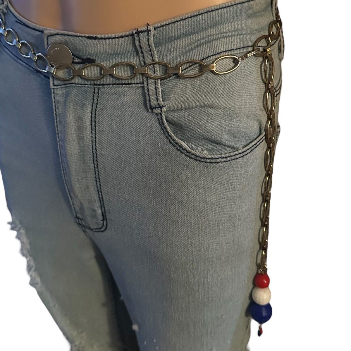 Vintage Vintage gold tone red white and blue accent chain belt Size ONE SIZE - 3 Thumbnail