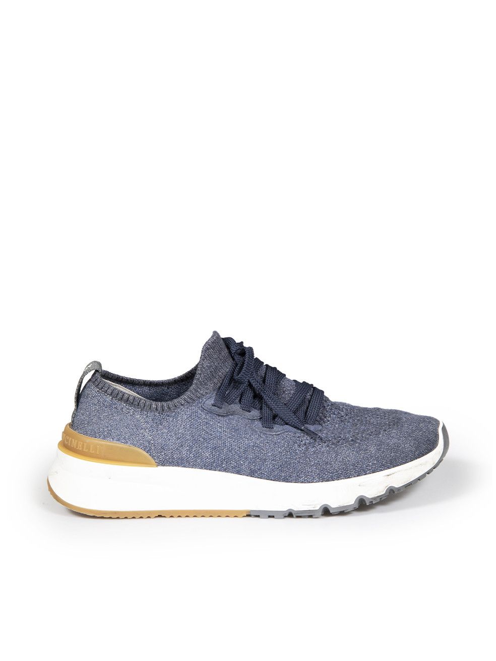 image of Brunello Cucinelli Blue Knit Lace Up Trainers Shoes, Women's (Size 11)