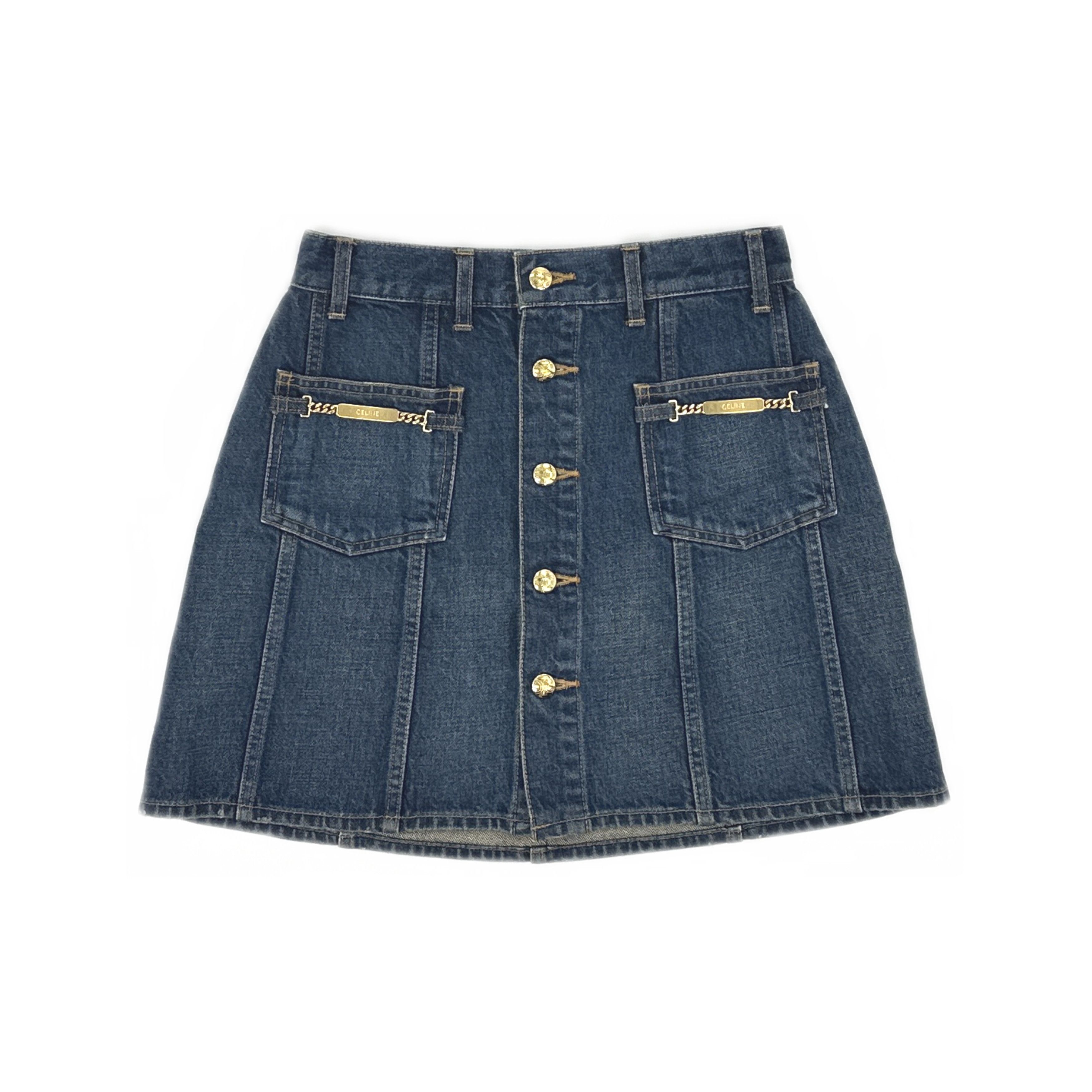 Celine Celine Gold Hardware Denim Mini Skirt Size 28 Size 28" / US 6 / IT 42 - 1 Thumbnail