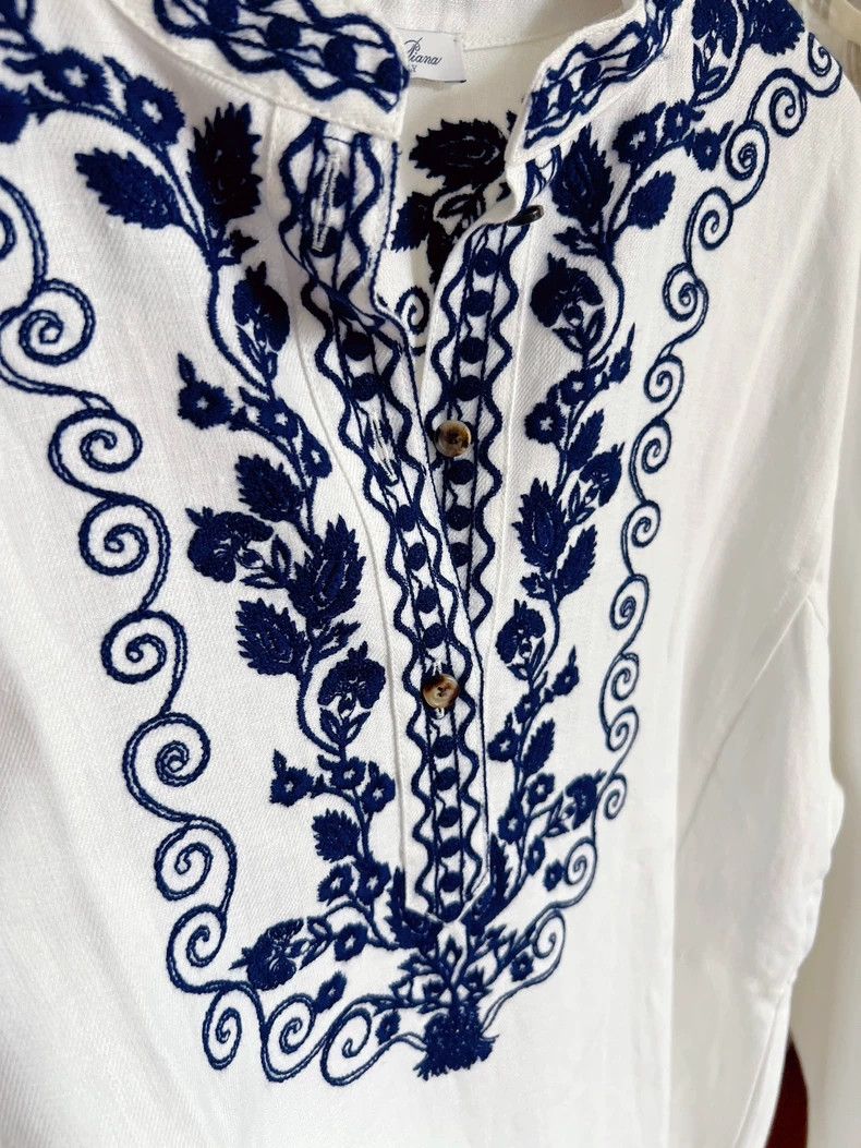 Loro Piana LORO PIANA Blue and white porcelain embroidered linen dres Size S / US 4 / IT 40 - 6 Thumbnail